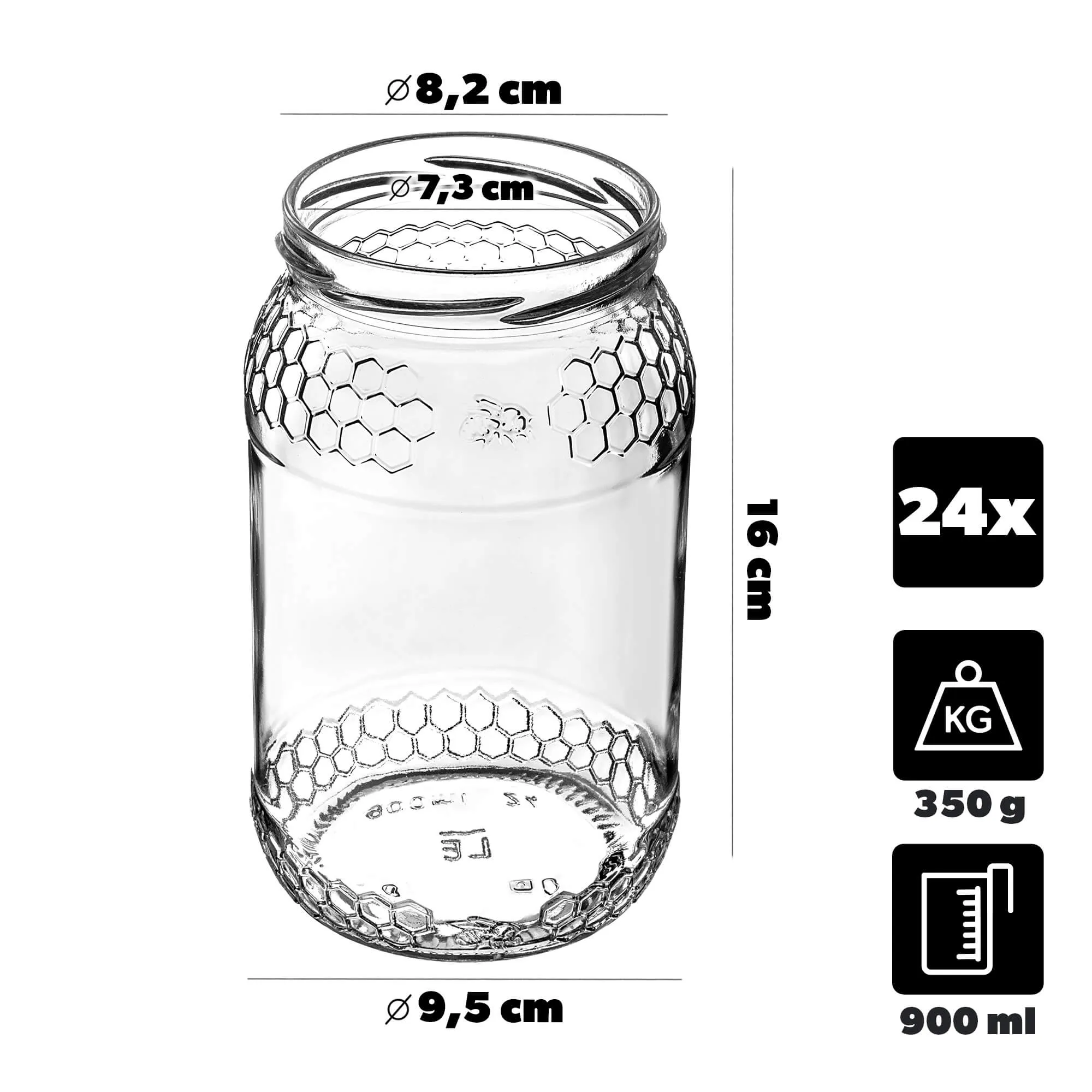 Lierde stikliniai indeliai 900 ml 82 mm 24 vnt. + dangteliai „Vitražas su bite“
