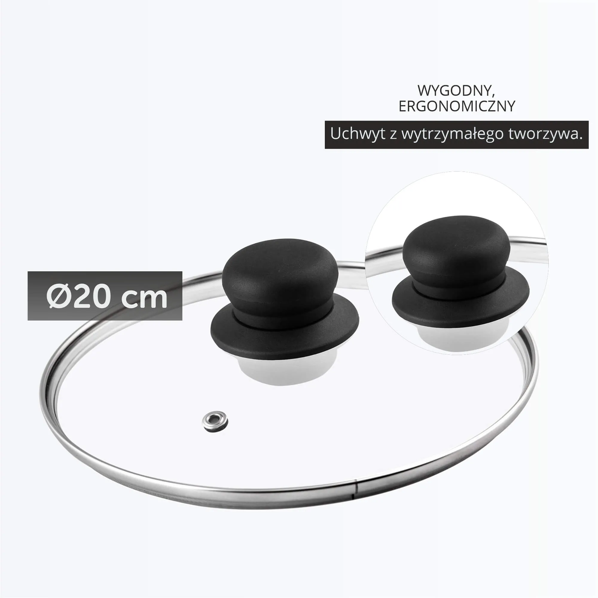 Karščiui atsparus dangtis su rankena 20 cm + 28 cm