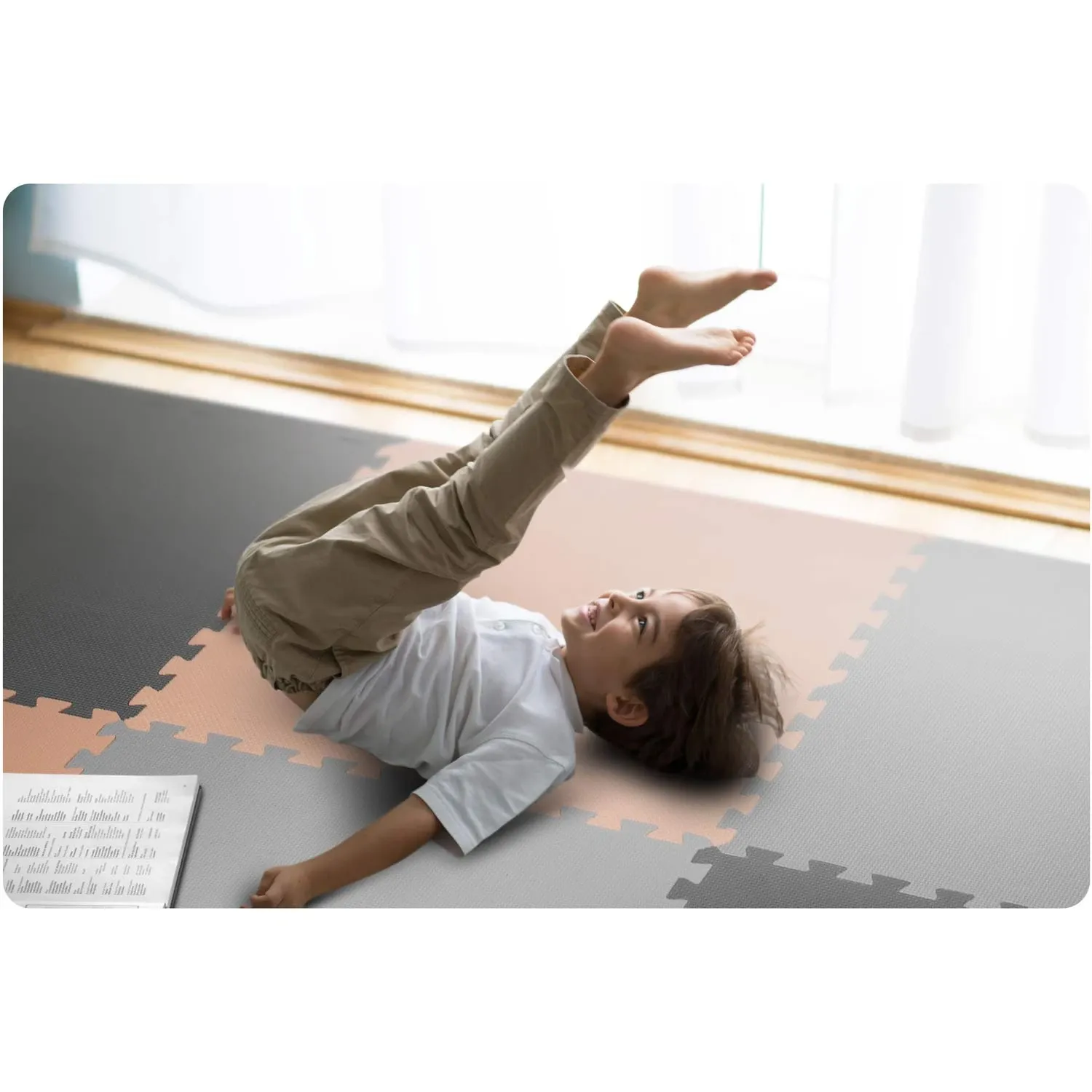 Ricokids didelis putplasčio dėlionės kilimėlis 180x180cm 9 vnt. pilkai persikinės spalvos - nuotrauka 1