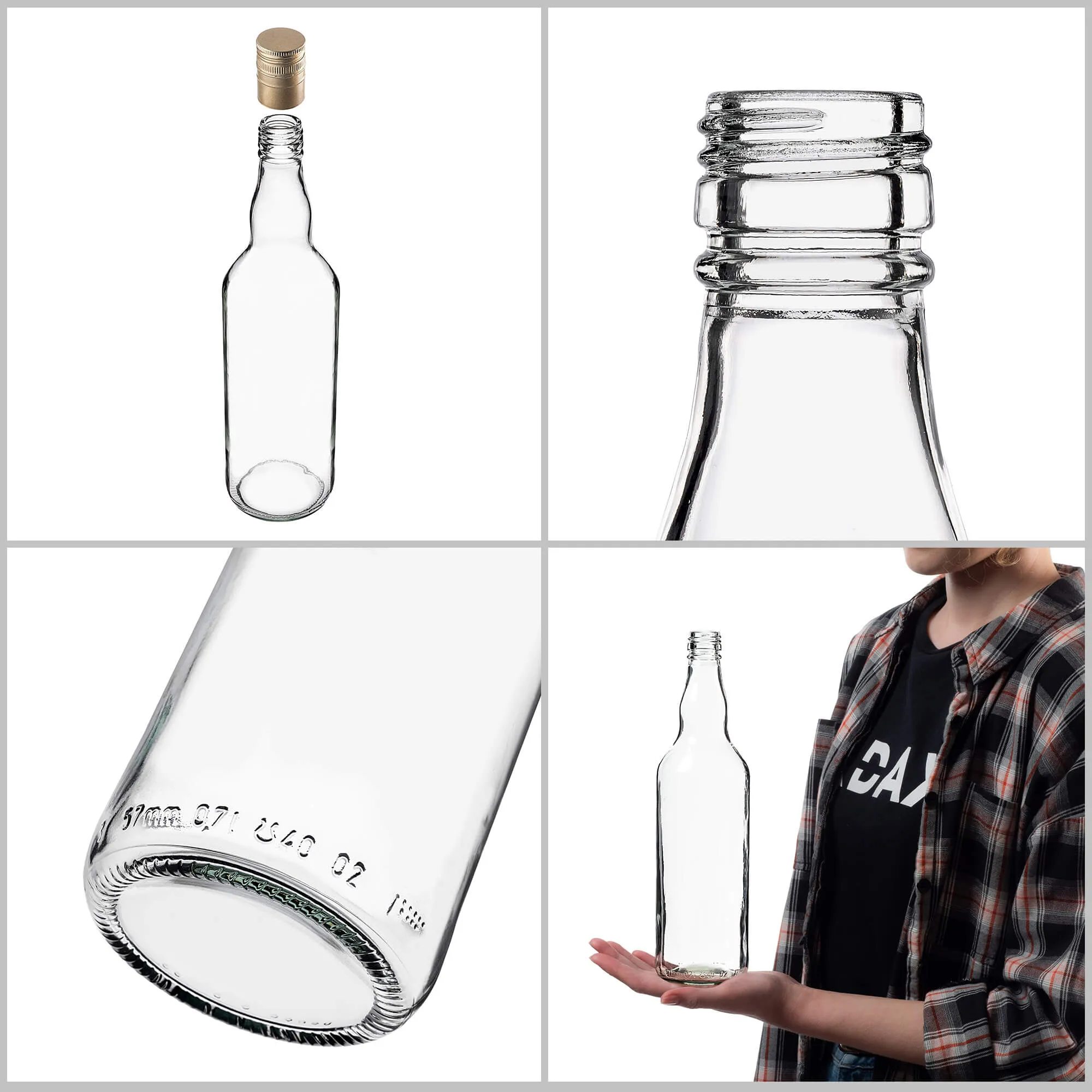 Monopol stikliniai buteliai 700 ml su ilgu auksiniu dangteliu, 40 vnt.
