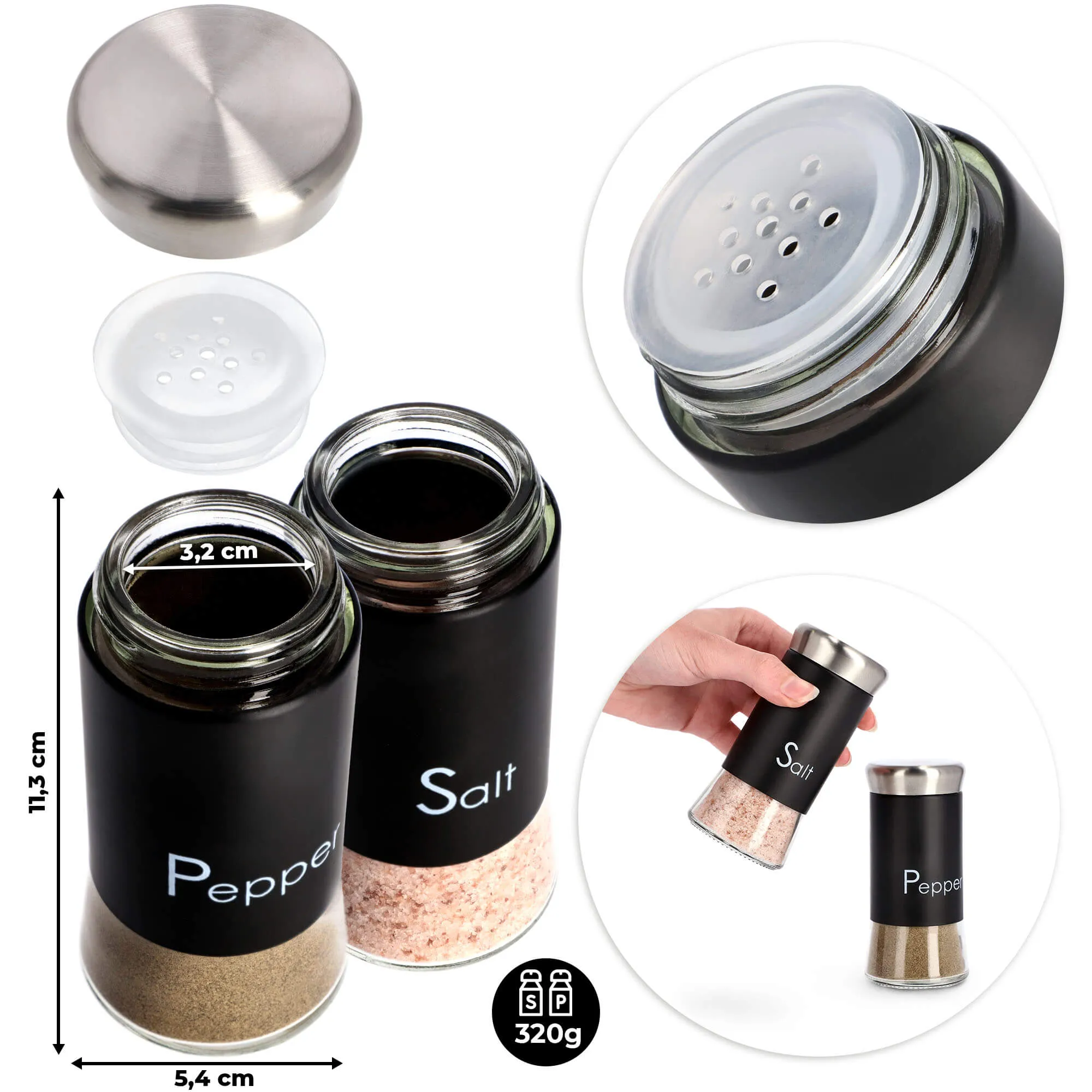 Druskos ir pipirų indeliai po 150 ml, 2 vnt.