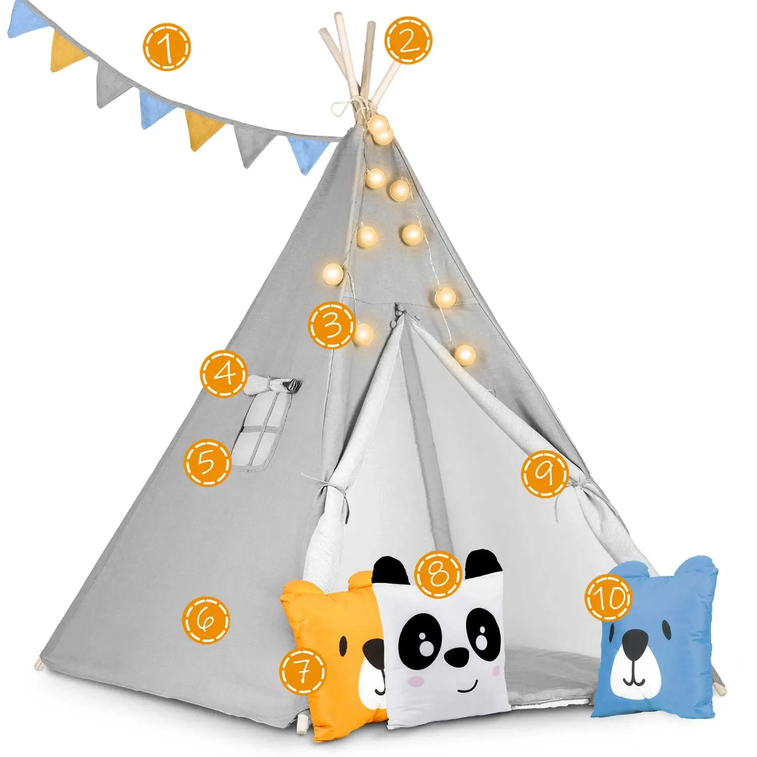 „Nukido“ vaikiška palapinė su šviesomis – pilka - nuotrauka 1