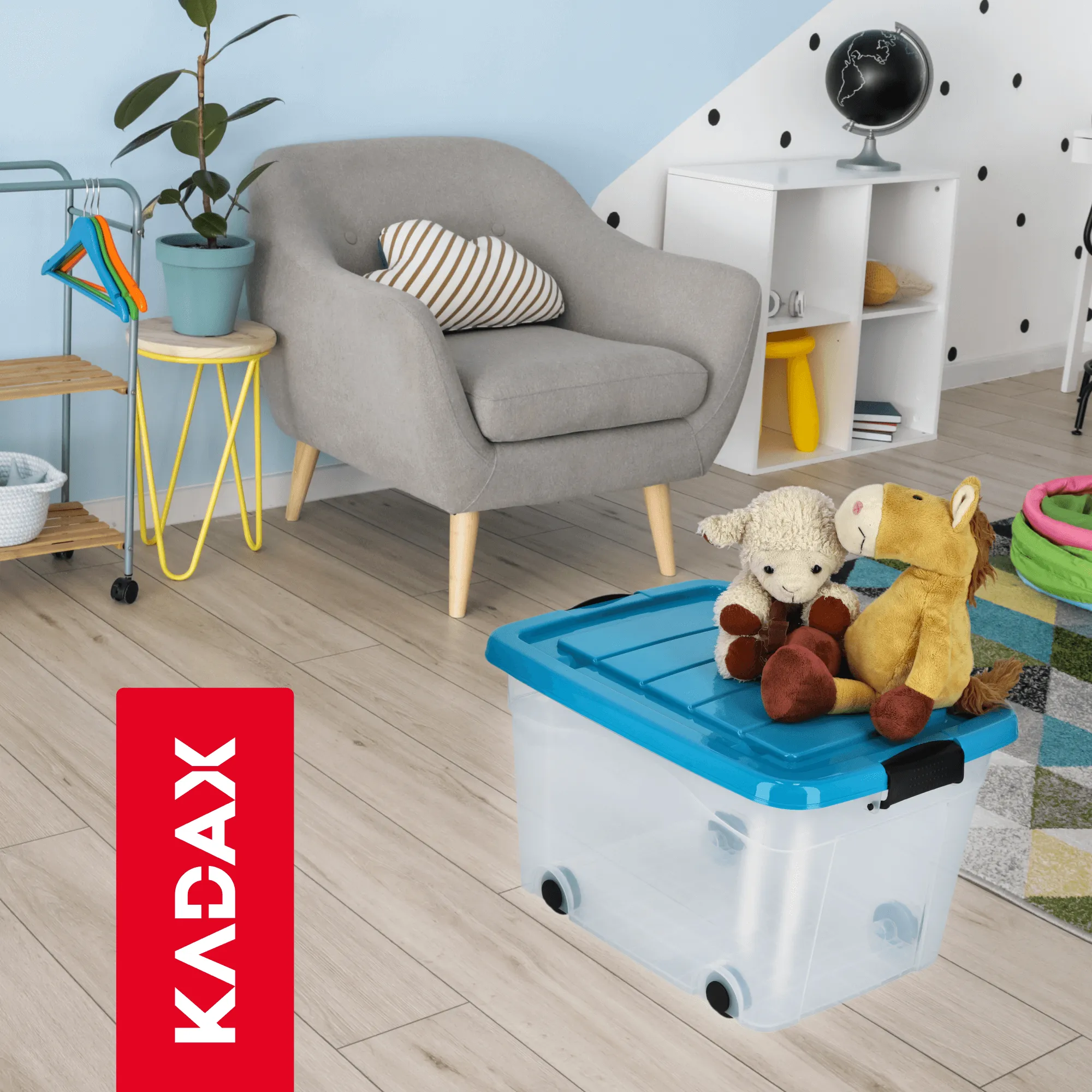 Vado 40 litrų plastikinė šiukšliadėžė su ratukais, mėlyna