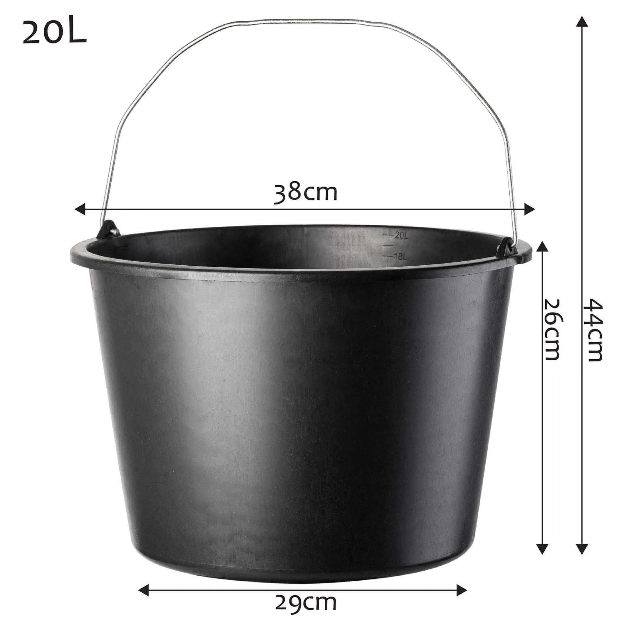 Bado statybiniai kibirai 20L, juodi, 6 vnt.