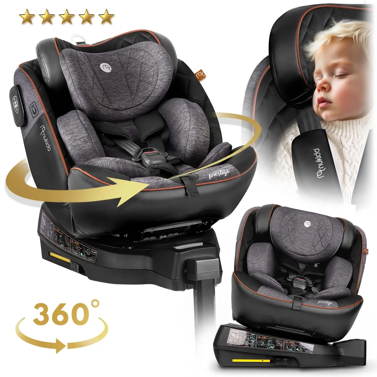 „Nukido Prestige Line“ juodos ir pilkos spalvos automobilinė kėdutė, 0-36 kg, su ISOFIX sistema - nuotrauka 1