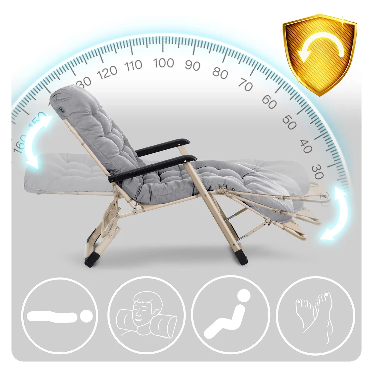 Sulankstomas sodo gultas su pagalvėle Sofotel ChillWell, 2 vnt. komplektas, šviesiai pilkas - nuotrauka 1