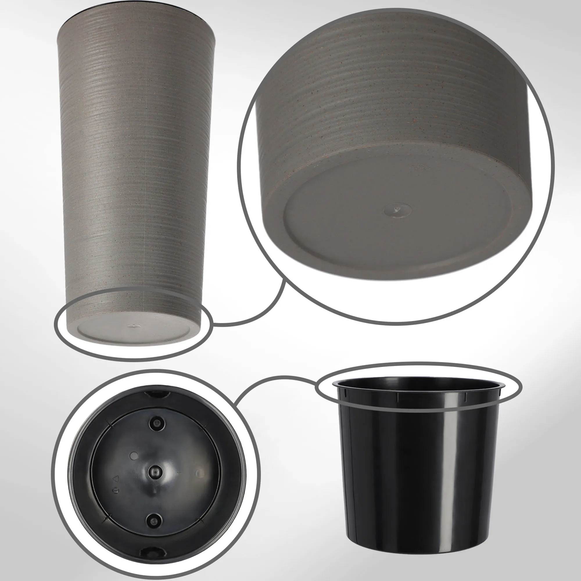 Gėlių vazonai su kalto formos apdaila 19 cm + 25 cm + 30 cm, pilki
