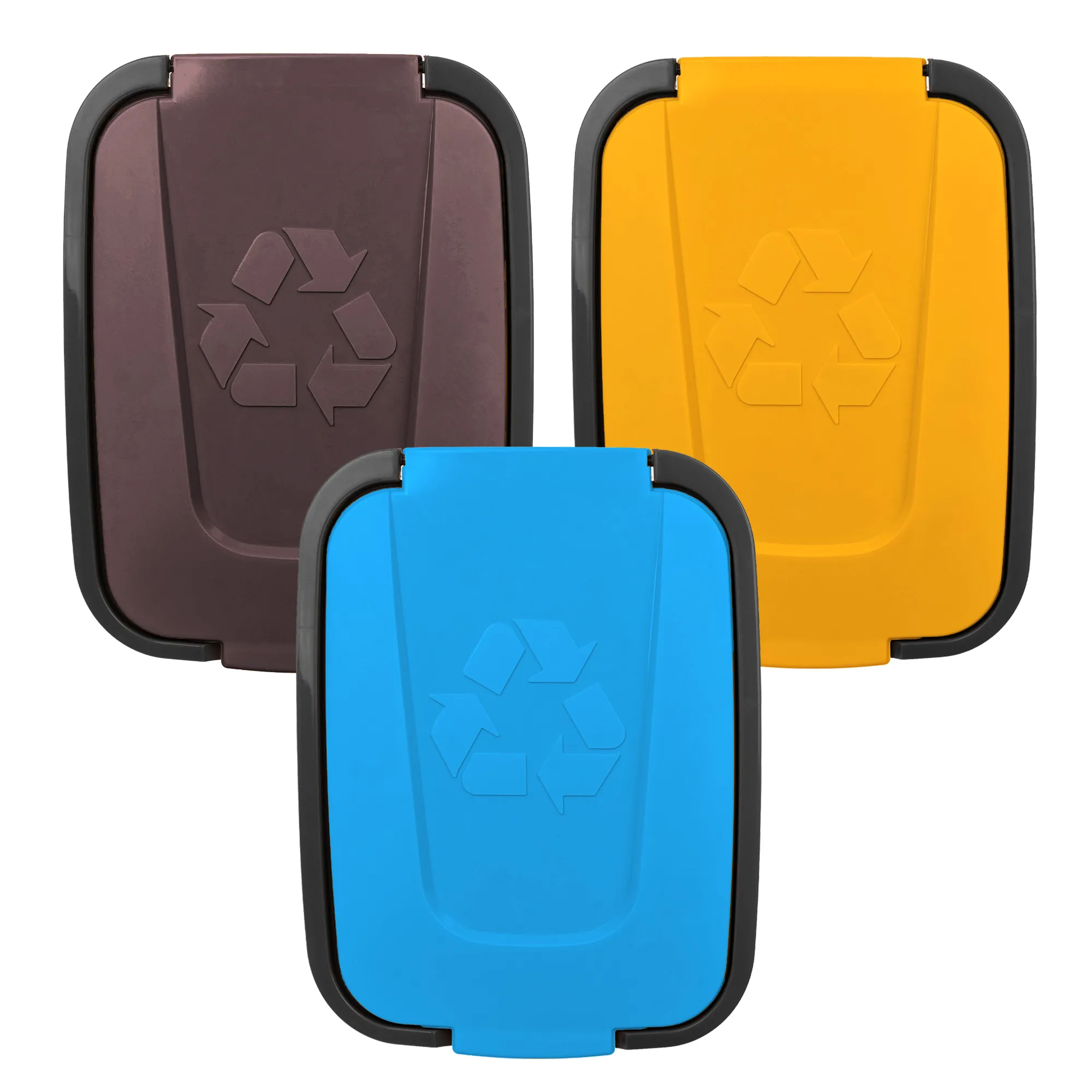 „Entrago“ 30 l šiukšliadėžių komplektas rudas, mėlynas, geltonas