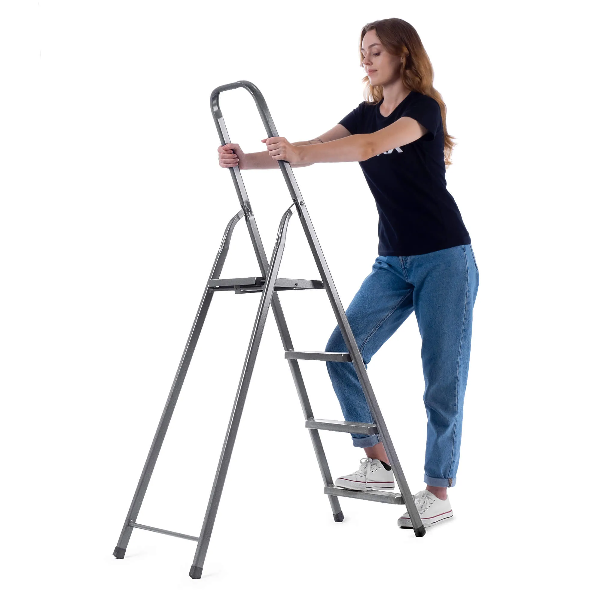 Plieninės kopėčios su platforma Ceriana 4 pakopų 125 kg