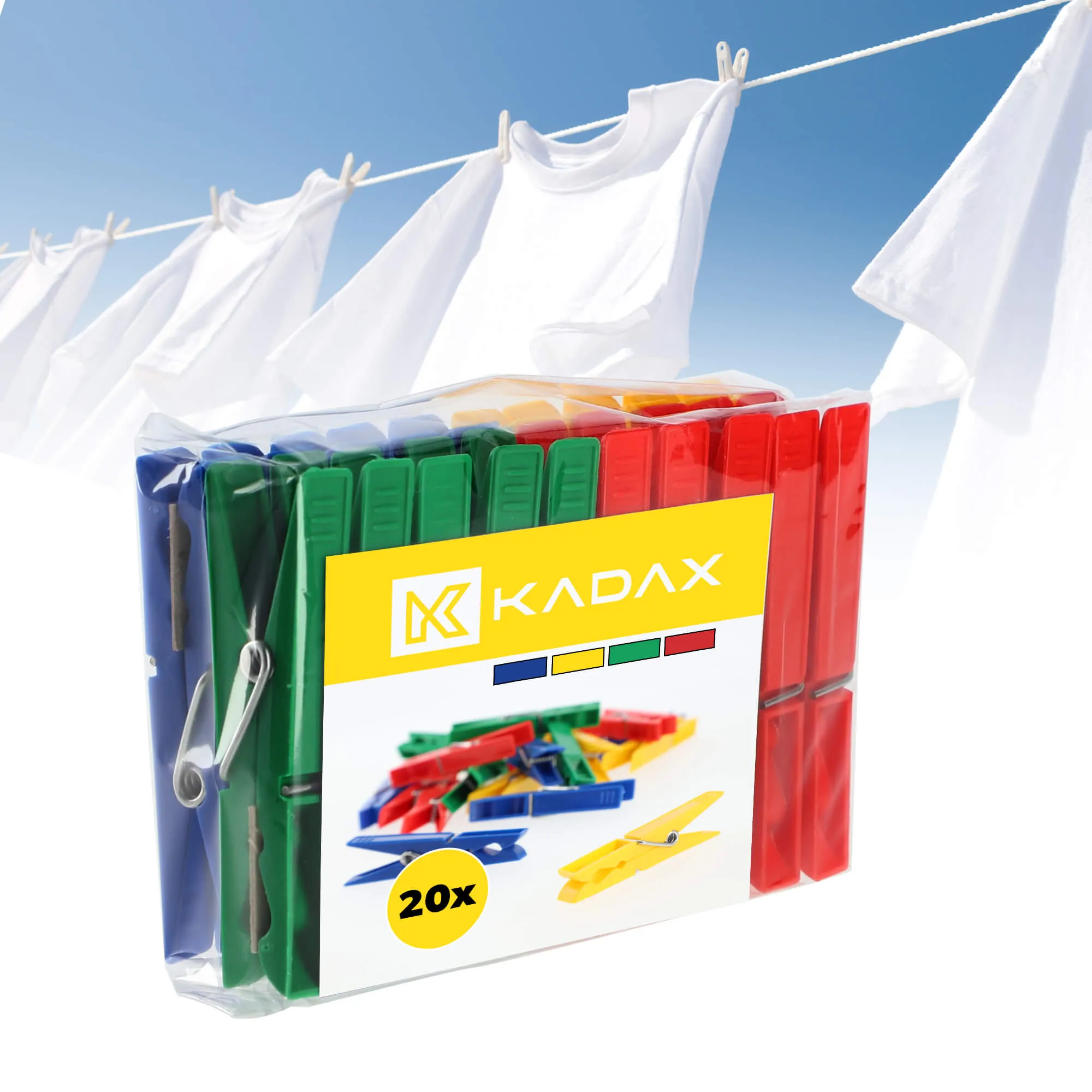 Luant plastikiniai skalbinių segtukai, 4 spalvos, 20 vnt.