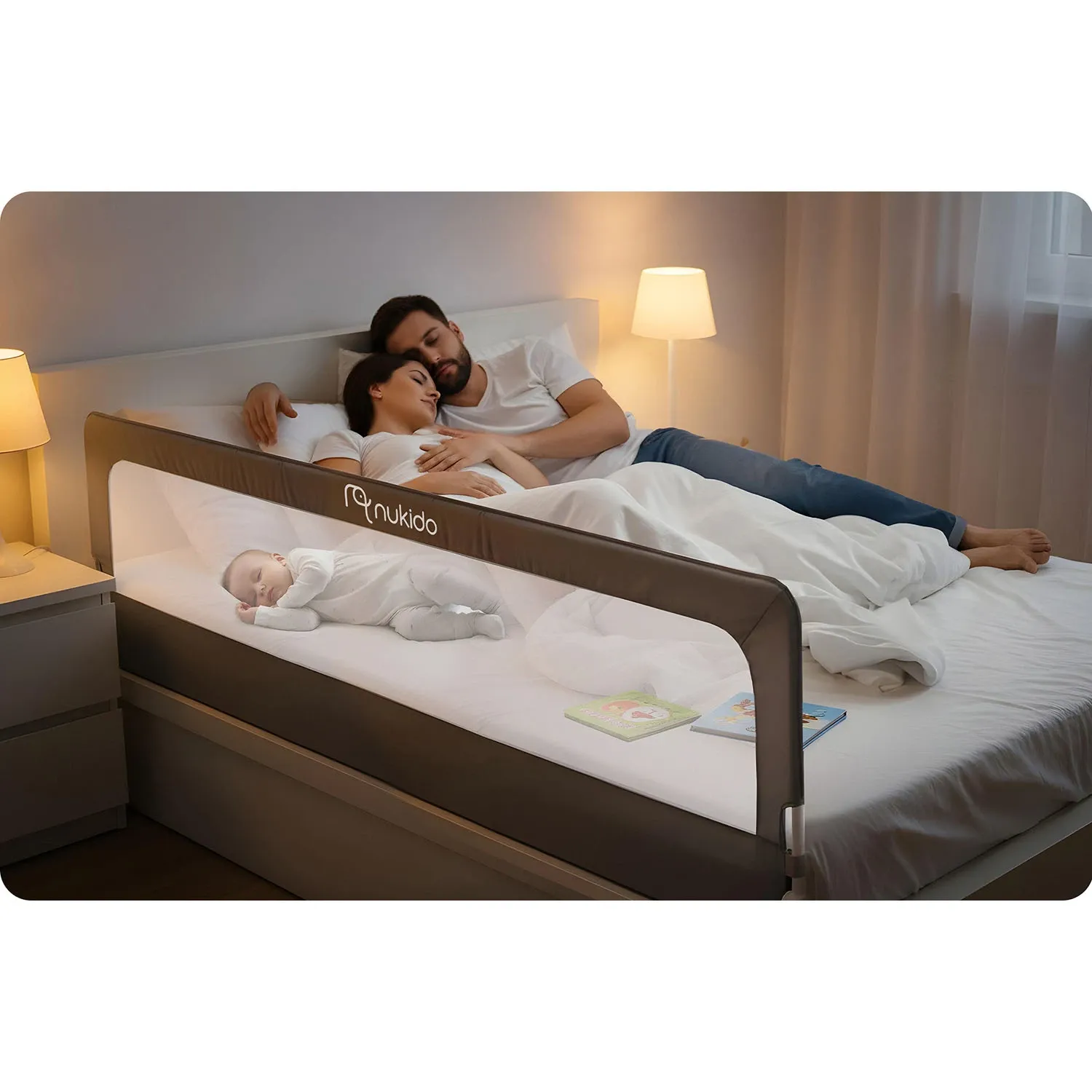 Lovos apsauginis turėklas, apsauginiai varteliai, spyna, 200 cm, Nukido NK-228, pilkas - nuotrauka 1