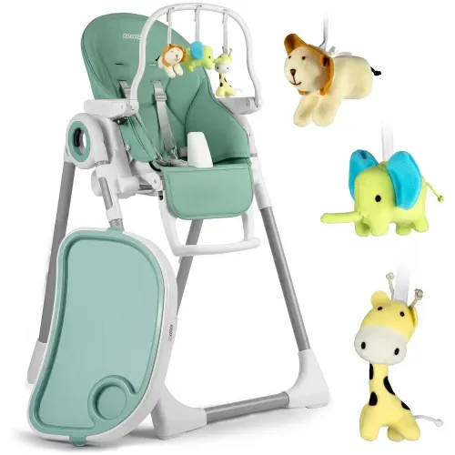 Maitinimo kėdutė su staliuku, „Belo“ šokinėjimo kėdutė, žalia + apsauginis lankelis - nuotrauka 1