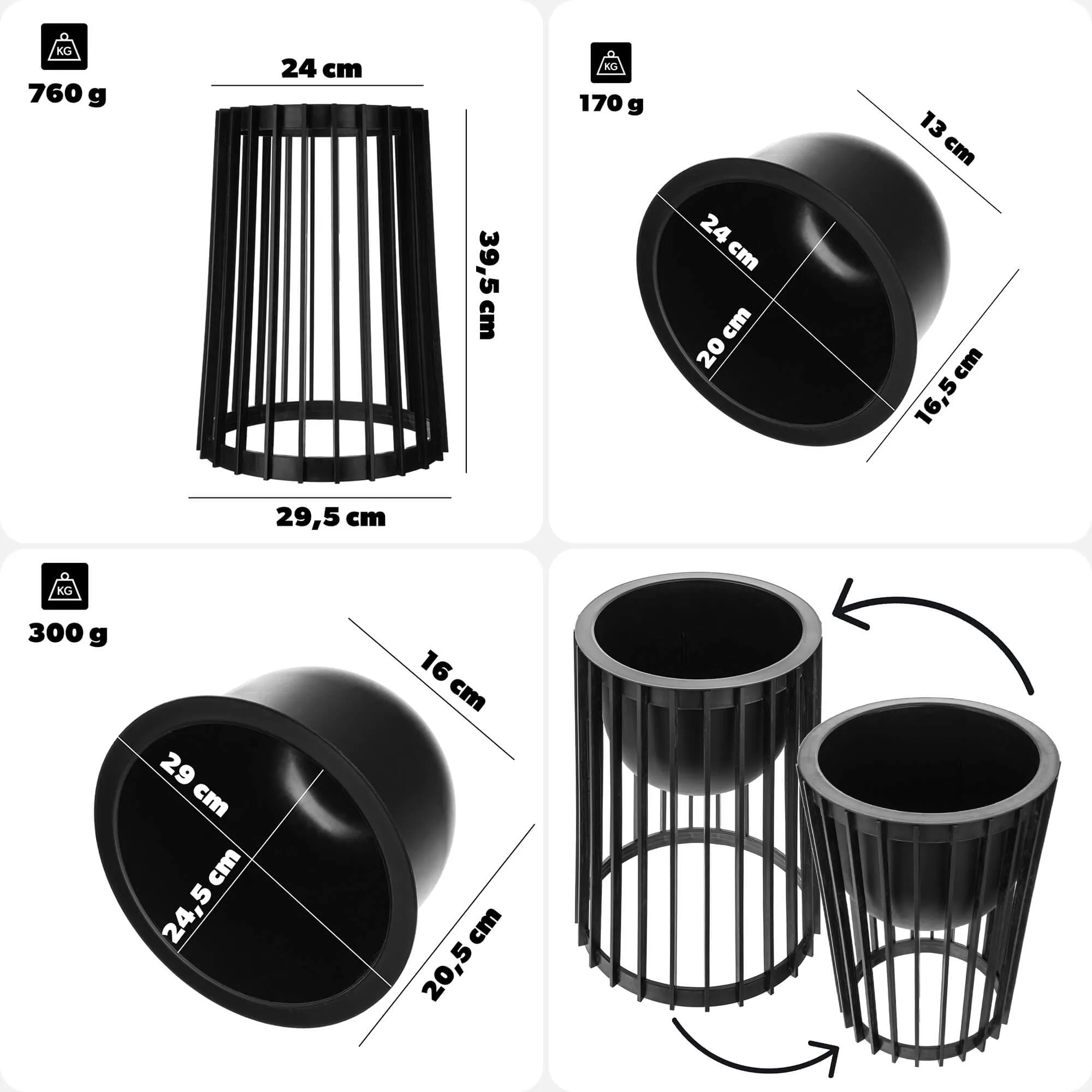 Aytre dvipusis augalų stovas 40 cm juodas + 2 įdėklai