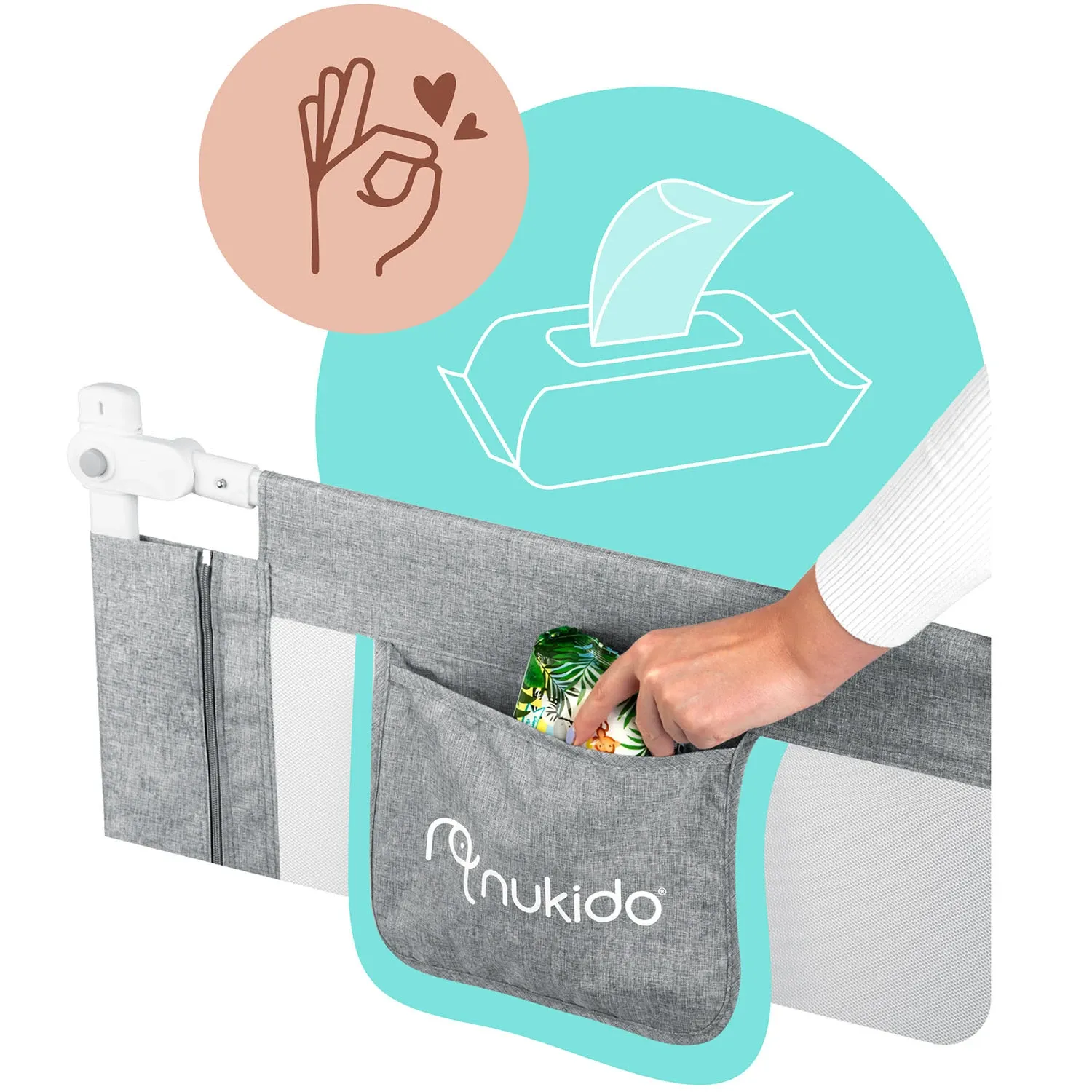 Apsauginė lovos užtvara, apsauginiai varteliai, spyna, 180 cm, Nukido NK-227, pilka - nuotrauka 1