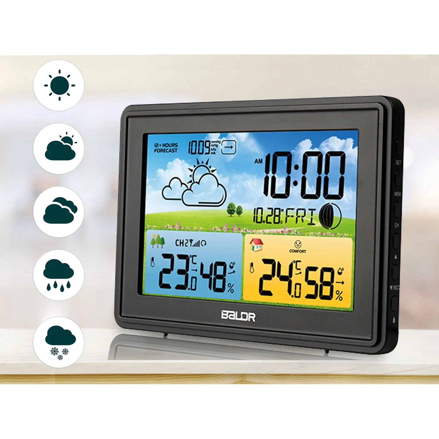 Meteorologinė stotelė su ekranu BD-908, juoda - nuotrauka 1