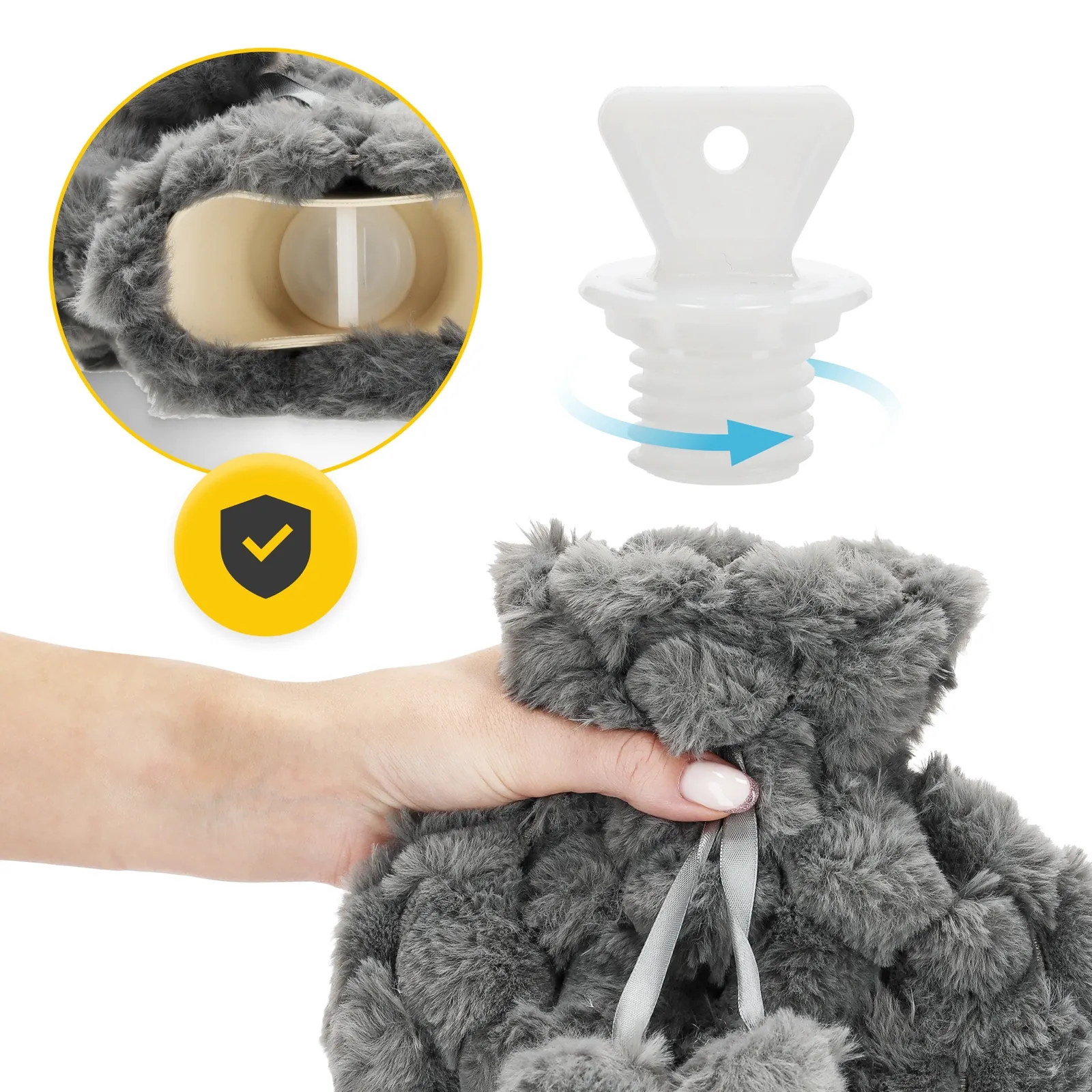 Guminis karšto vandens butelis pliušiniame dangtelyje