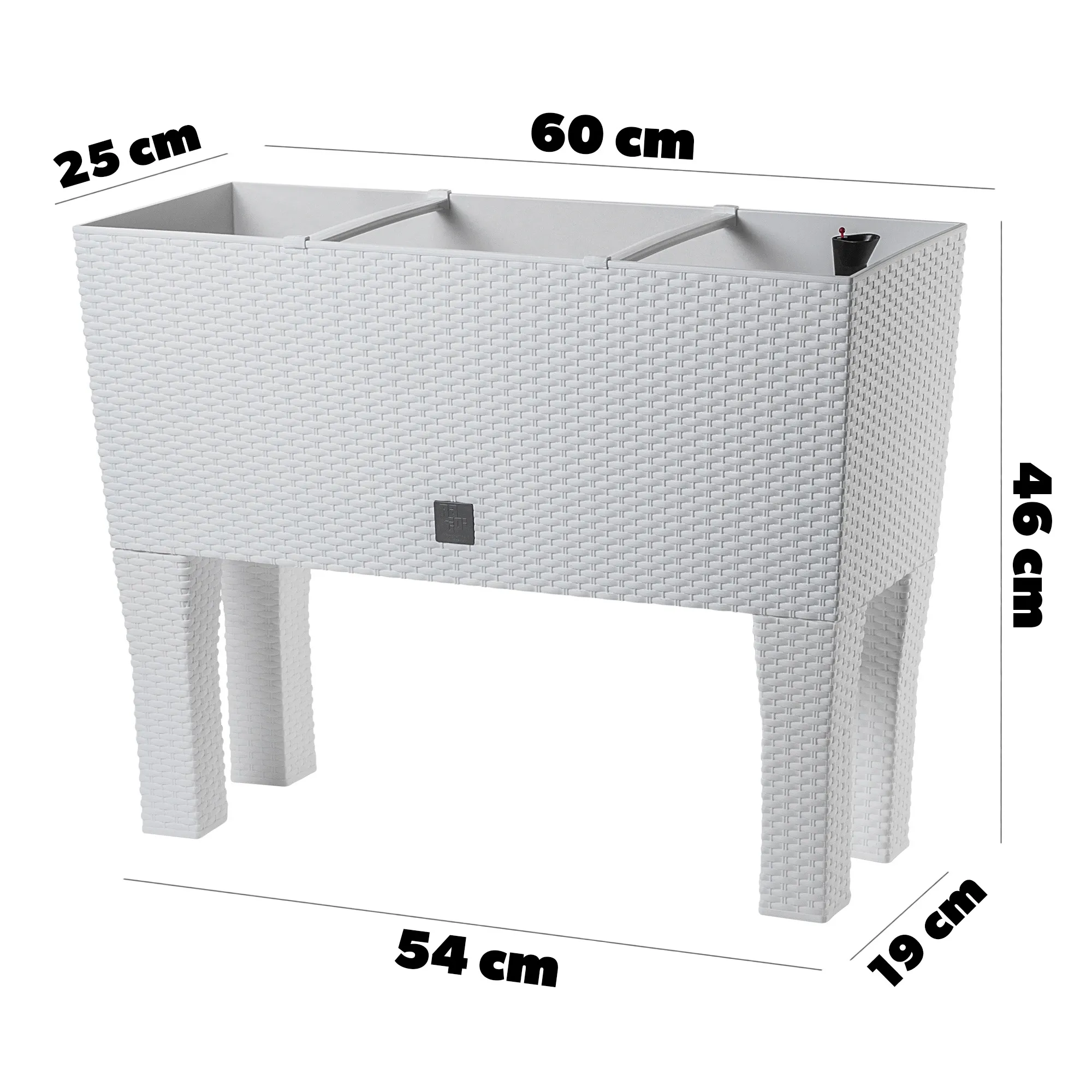 Trikala 60 cm baltas gėlių vazonas su laistymo sistema
