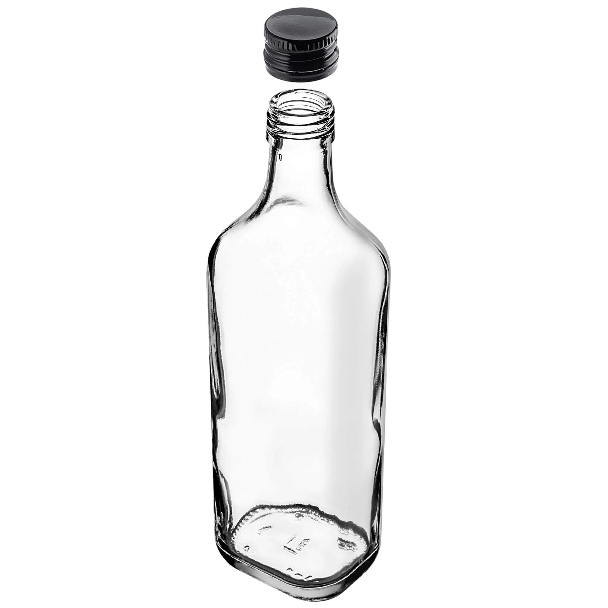 Vigna stikliniai viskio buteliai 500 ml su juodu dangteliu, 5 vnt.