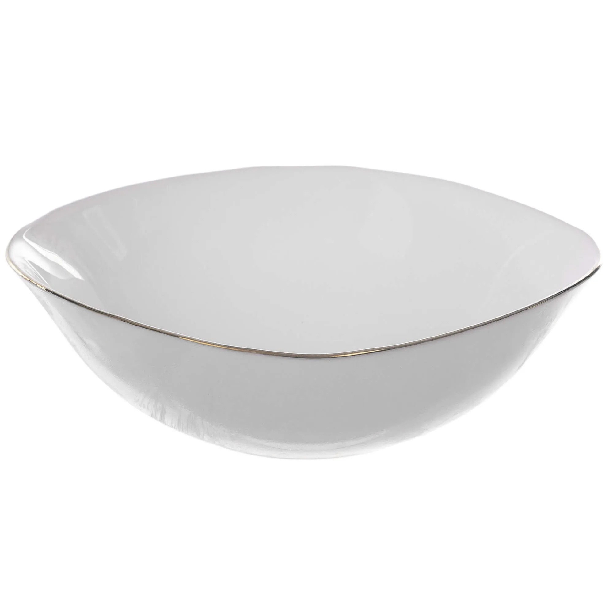 Gullo stiklinis salotų dubuo 18 cm, baltas su auksiniu kraštu, 1 vnt.