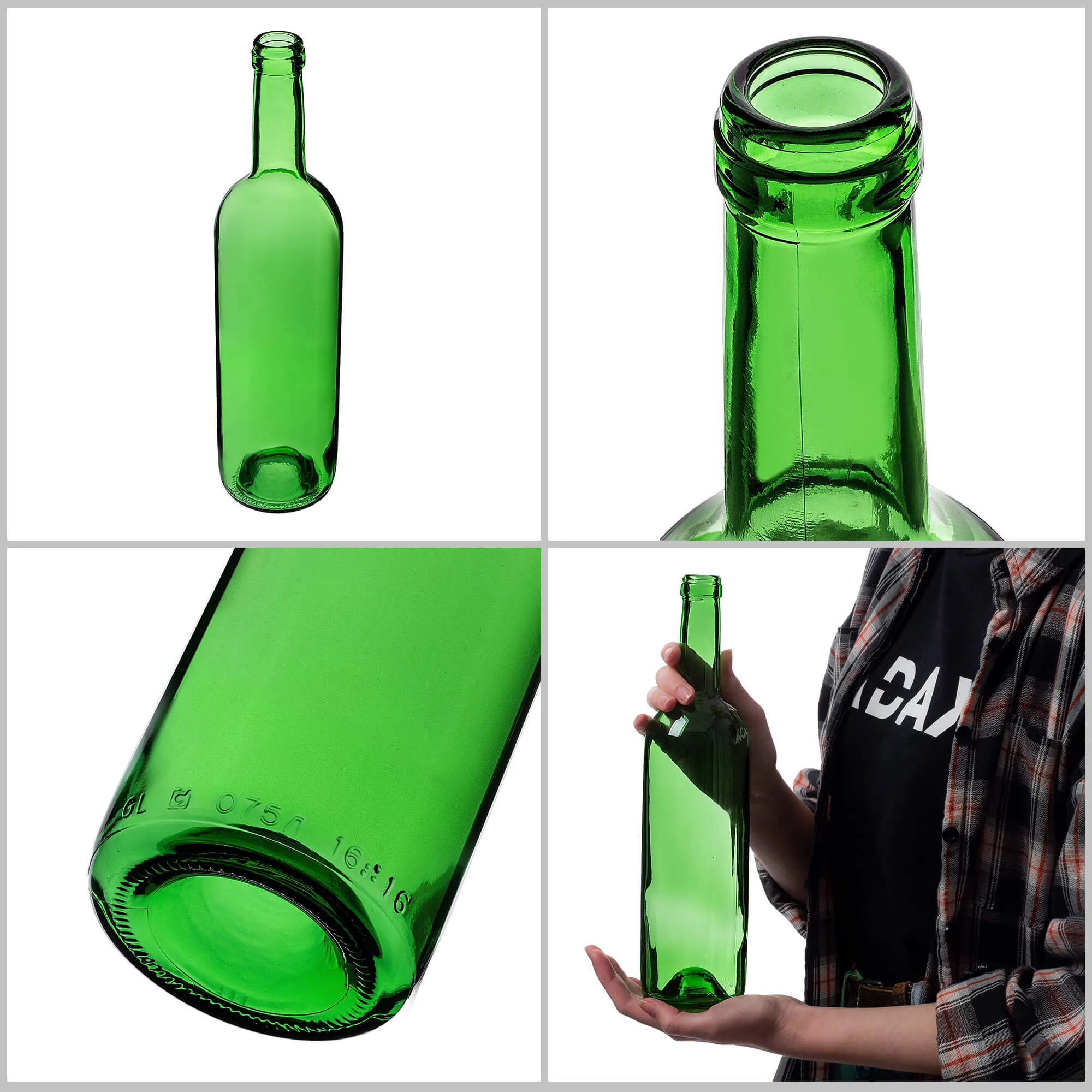 Biagio vyno buteliai 750 ml žali, be kamščio, 10 vnt.