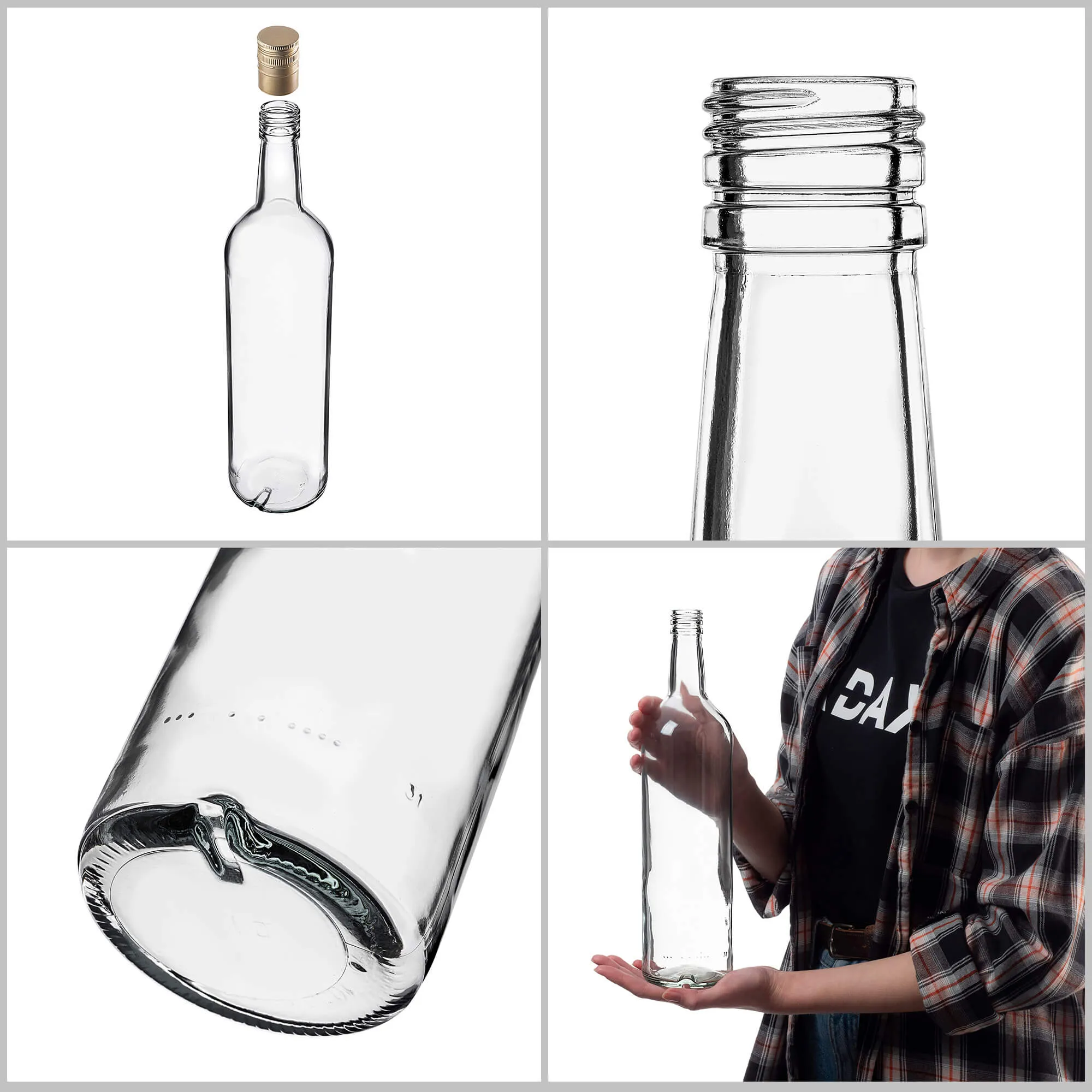 Monopol stikliniai buteliai 1000 ml su ilgu auksiniu dangteliu, 10 vnt.