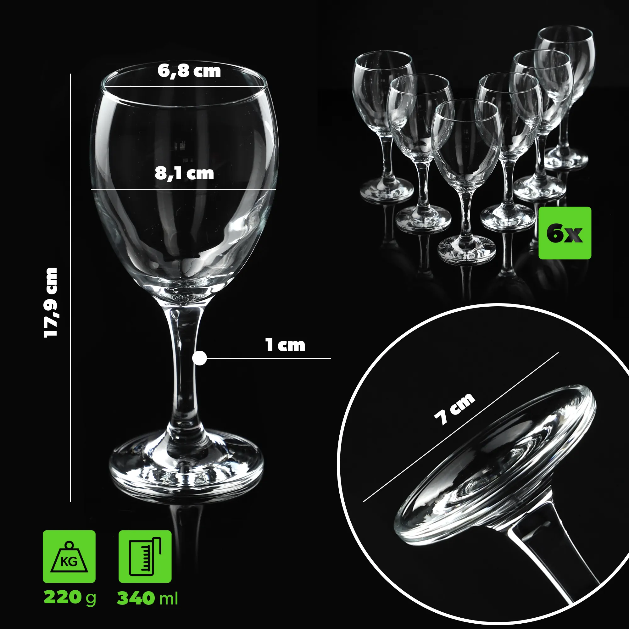 Odnes raudonojo vyno taurės 340 ml, 6 vnt.