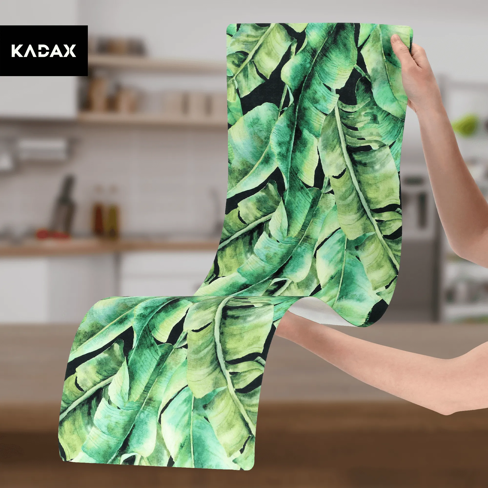 Agello stalo takelis 94 x 32 cm, tropiniai lapai juodame fone