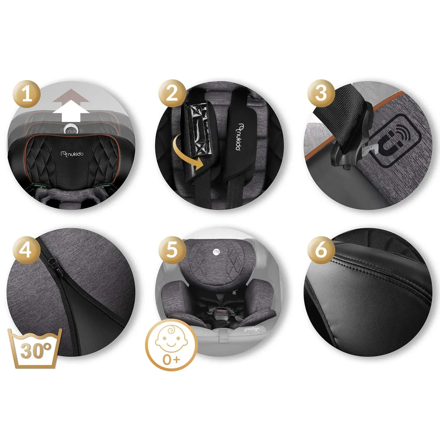 „Nukido Prestige Line“ juodos ir pilkos spalvos automobilinė kėdutė, 0-36 kg, su ISOFIX sistema - nuotrauka 1