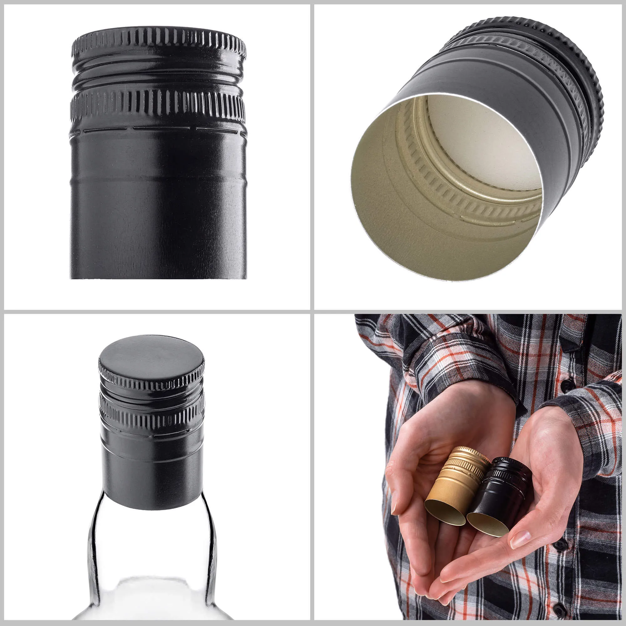 „Annot“ aliumininiai butelių kamšteliai, 31,5 mm skersmens, ilgi, juodi, 50 vnt.