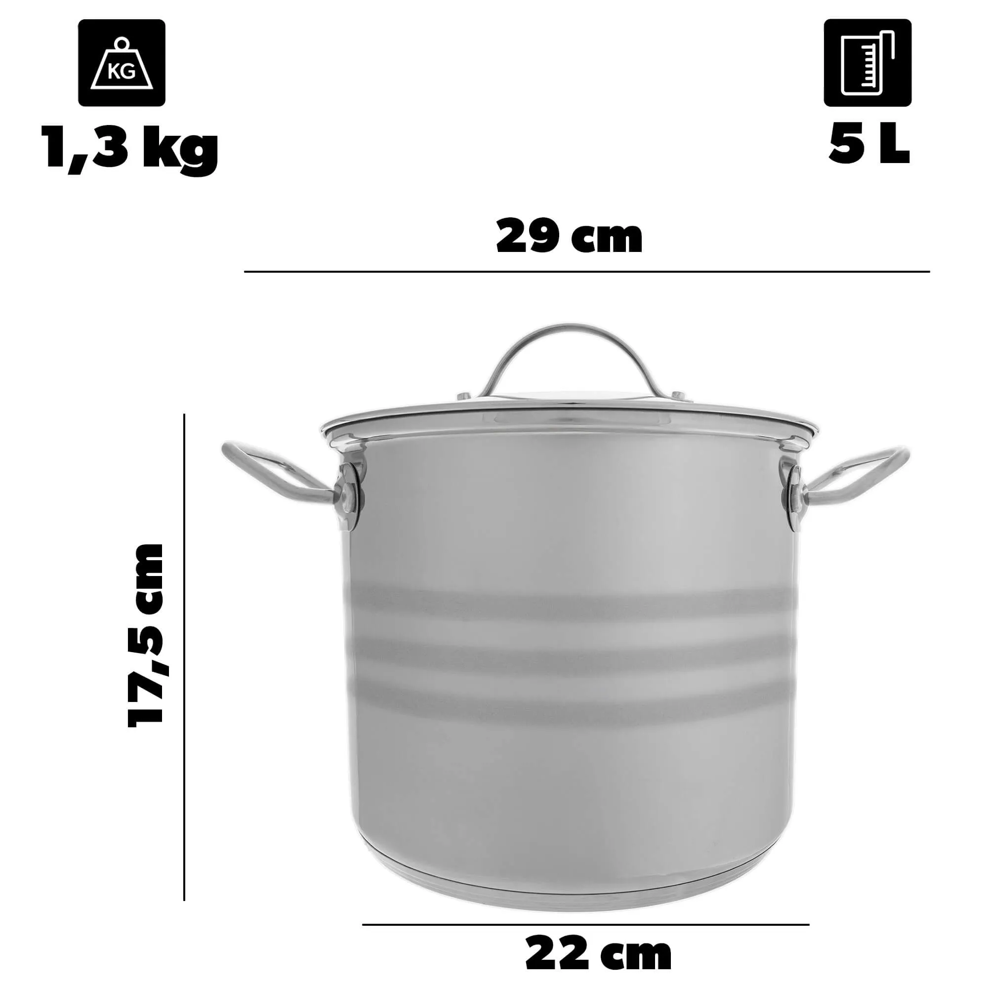 Sveg plieninis puodas su dangčiu, 5 l