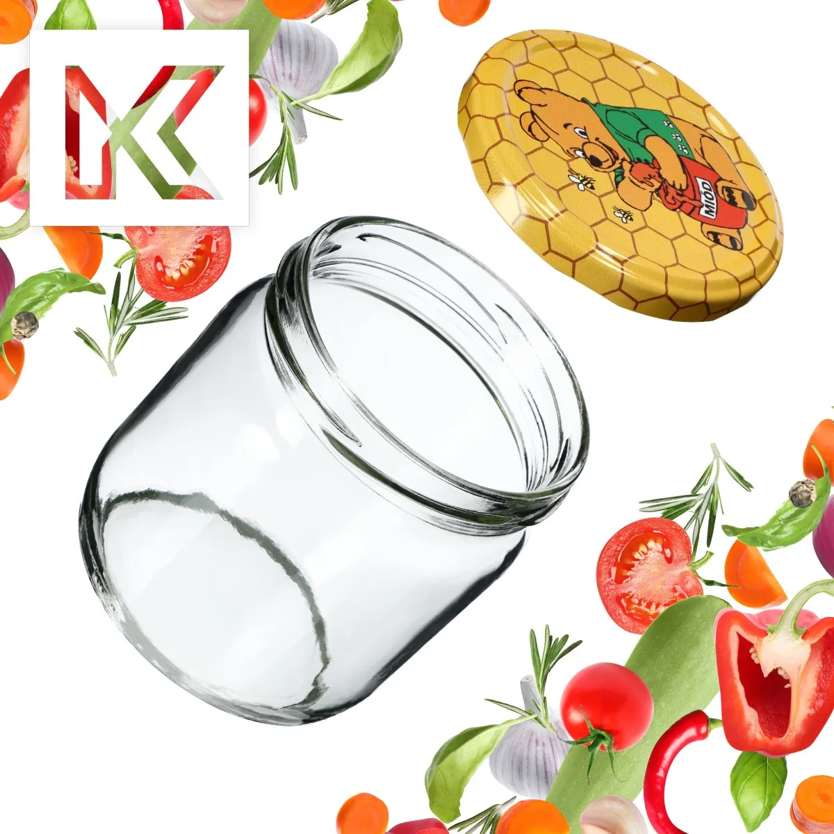 Salla konservavimo stiklainiai 425 ml, 12 vnt., 82 mm + dangteliai su medumi