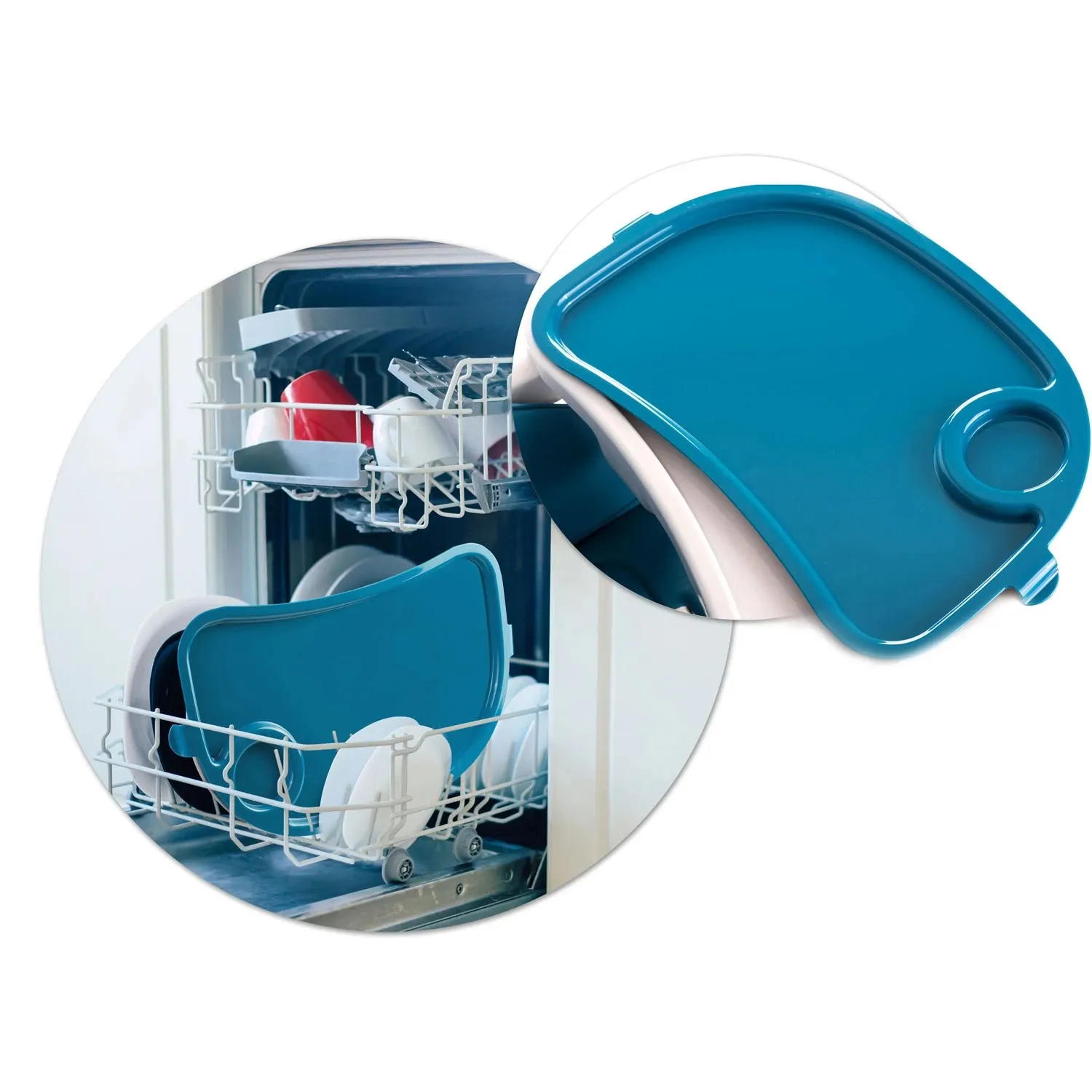 Belo maitinimo kėdutė su staliuku, batutu, tamsiai mėlyna + žaislų laikiklis - nuotrauka 1