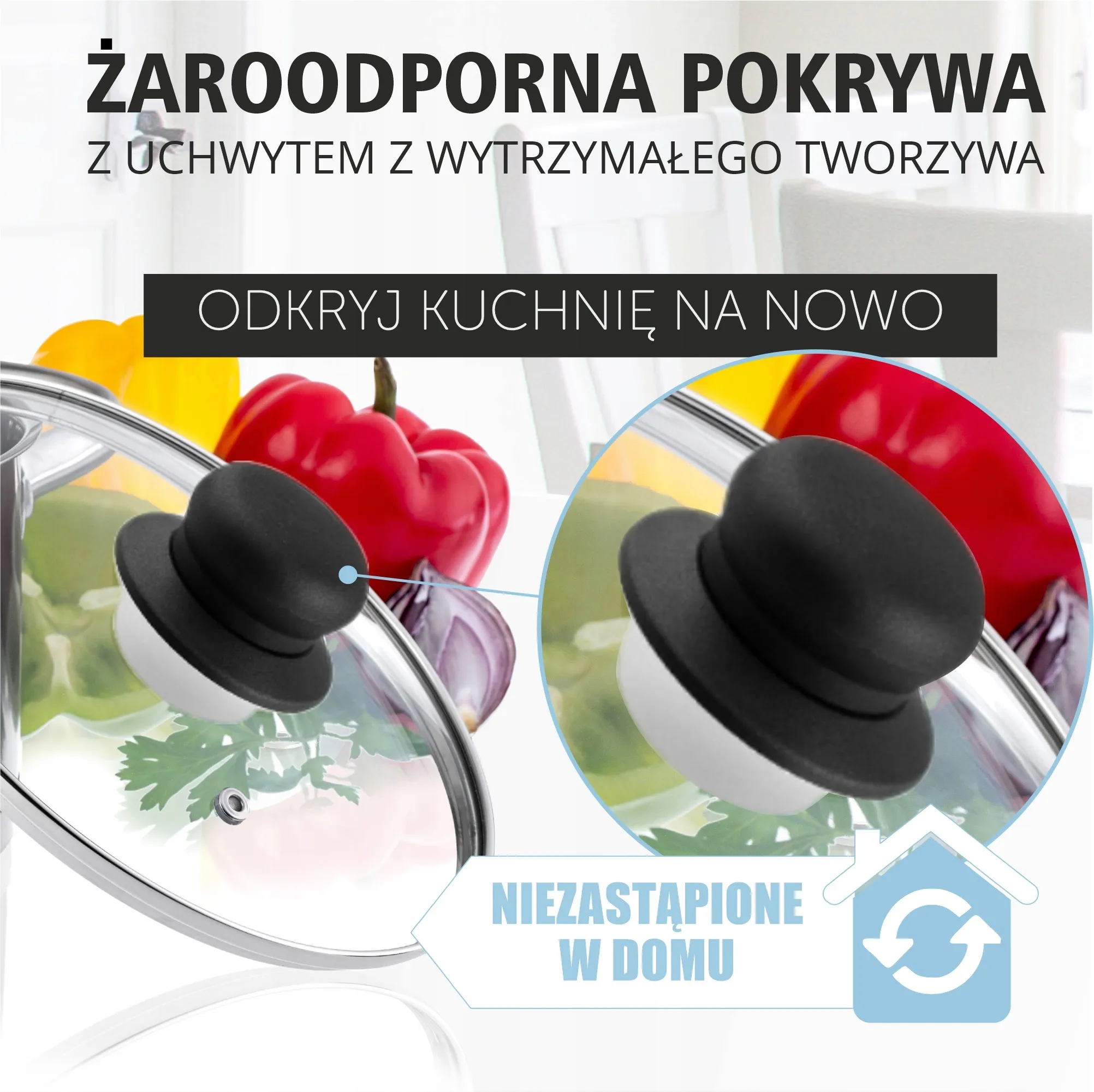 Karščiui atsparus dangtis su rankena, 28 cm, juodas