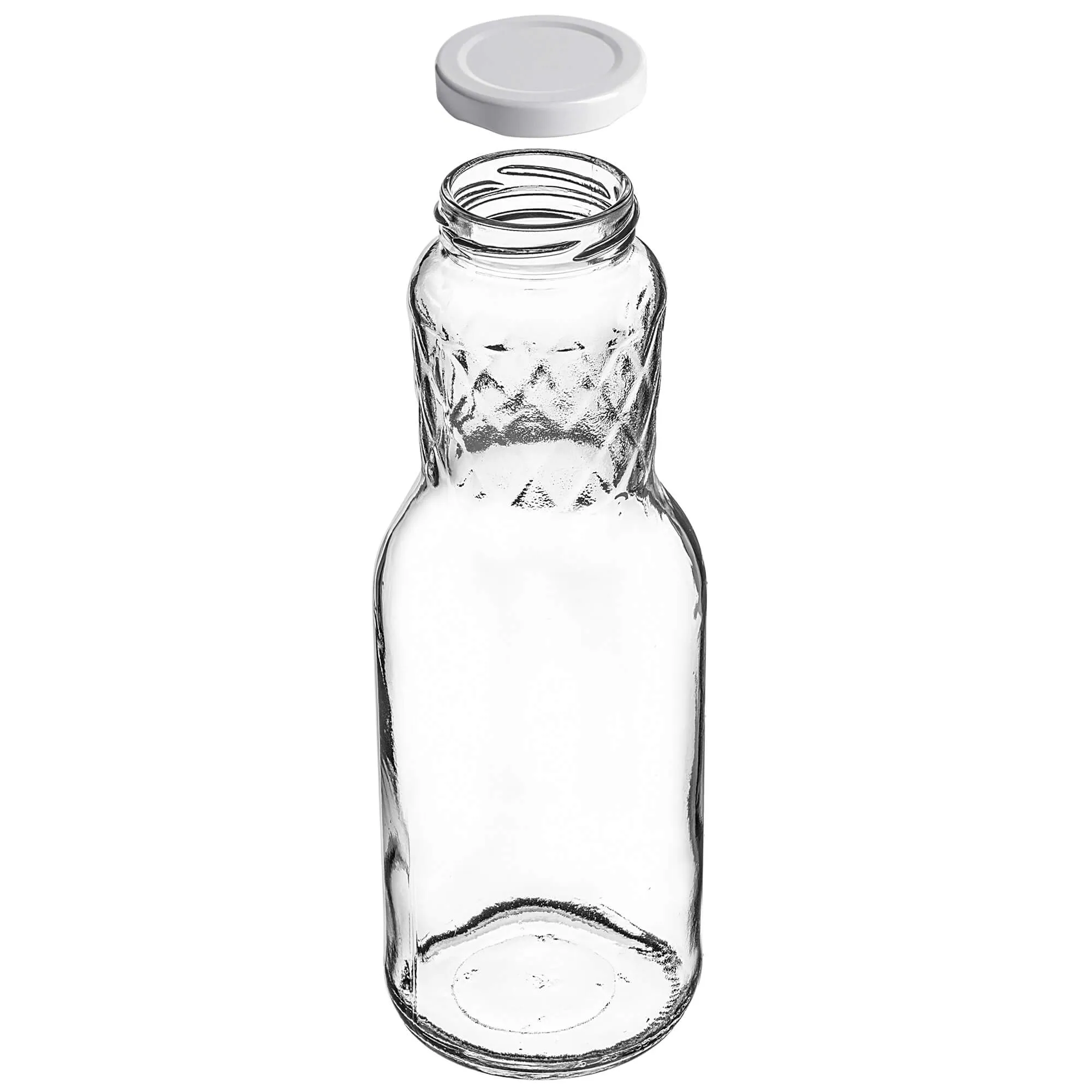 „Corlo“ stiklinis pieno butelis 1 l su baltu dangteliu, 53 mm skersmens, 1 vnt.