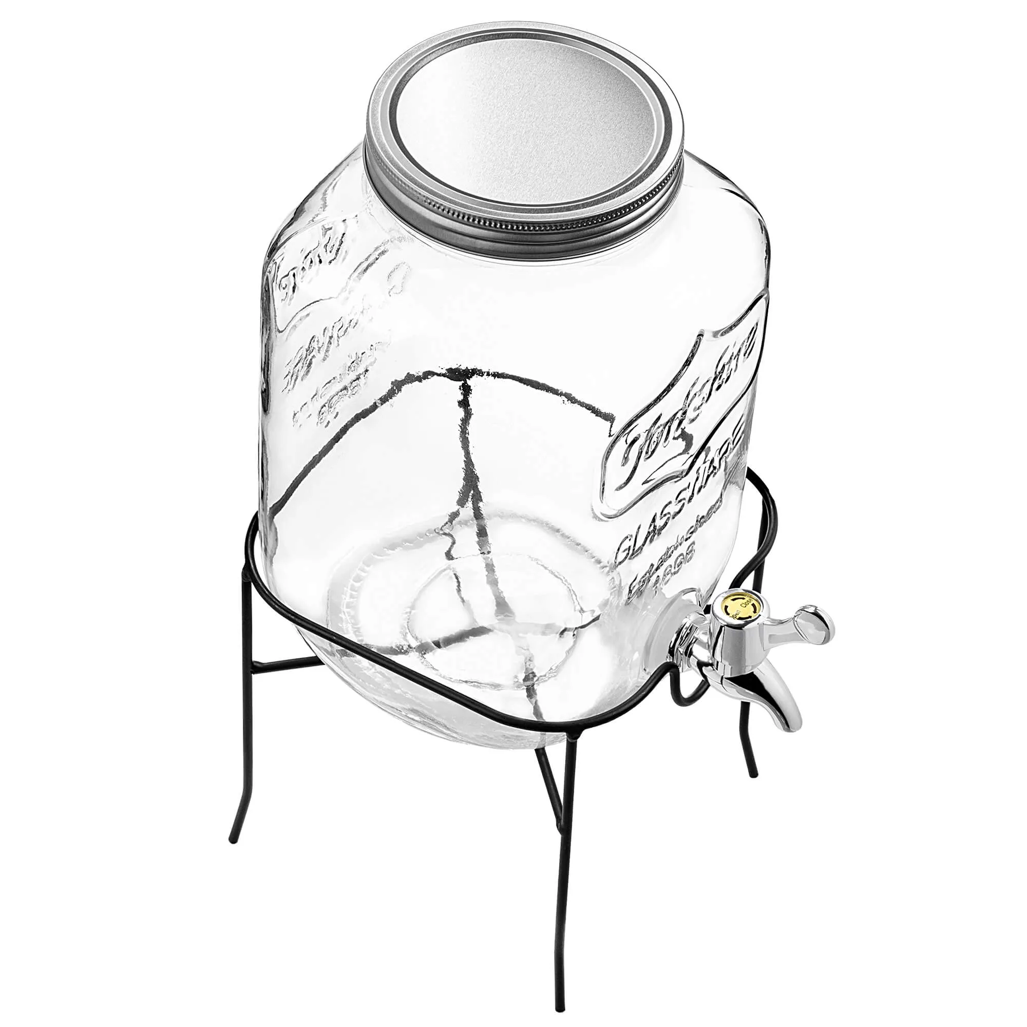 Mesagne stiklainis su čiaupu šaltiems gėrimams ir limonadui 4 l su stovu