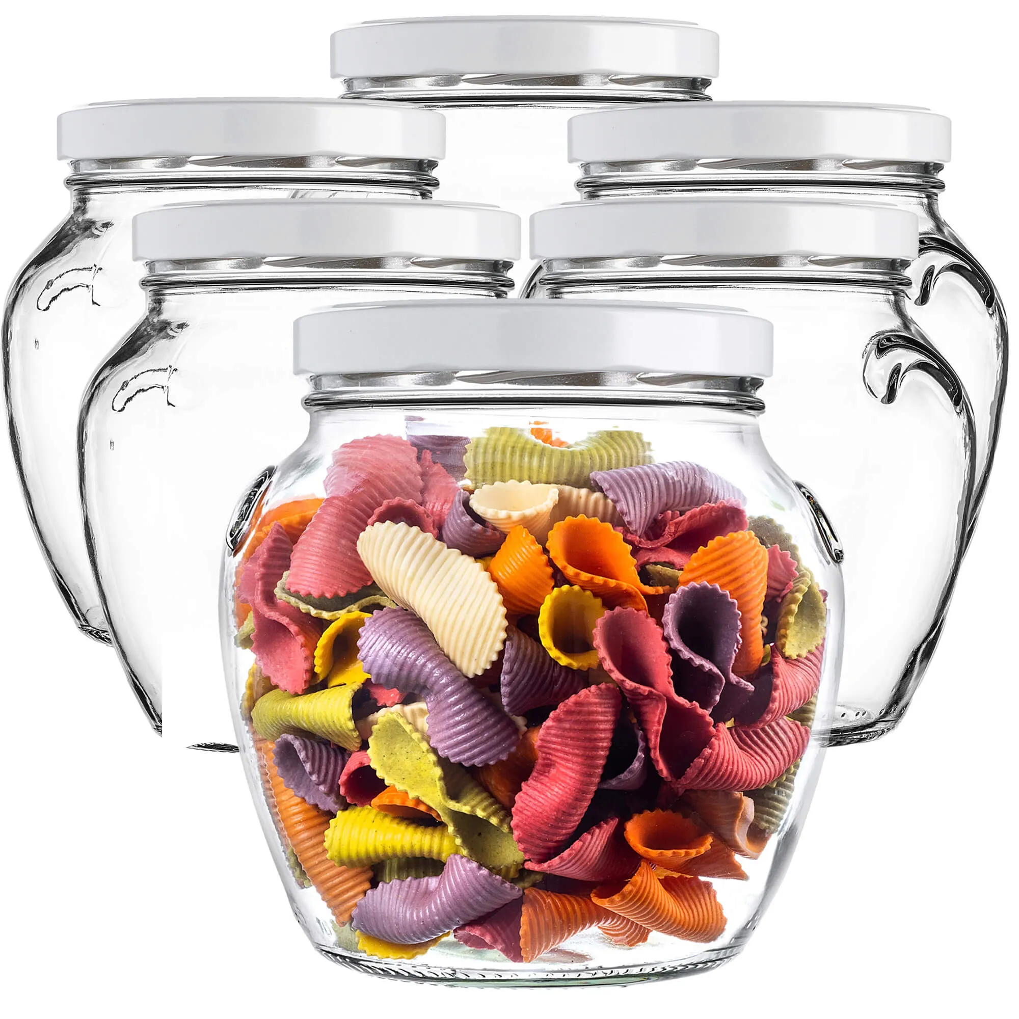 „Sassa“ konservavimo stiklainiai, 1700 ml, 6 vnt., 110 mm, + balti dangteliai