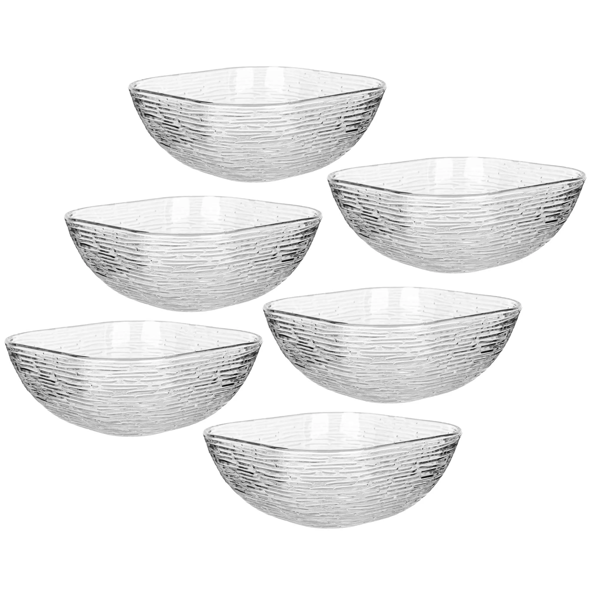 Venosa stikliniai salotų dubenėliai, 20 cm, žievės rašto, 6 vnt.