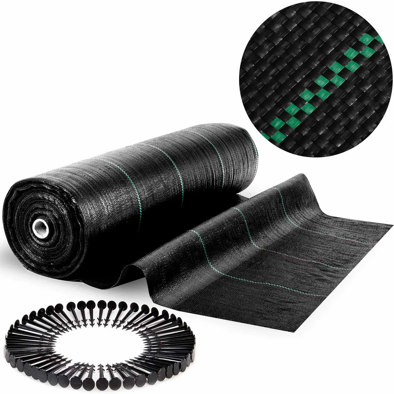 Sodo agrotekstilė 1,6 m x 50 m 70 g/m2 + 50 „Plonos“ kaiščių - juoda - nuotrauka 1