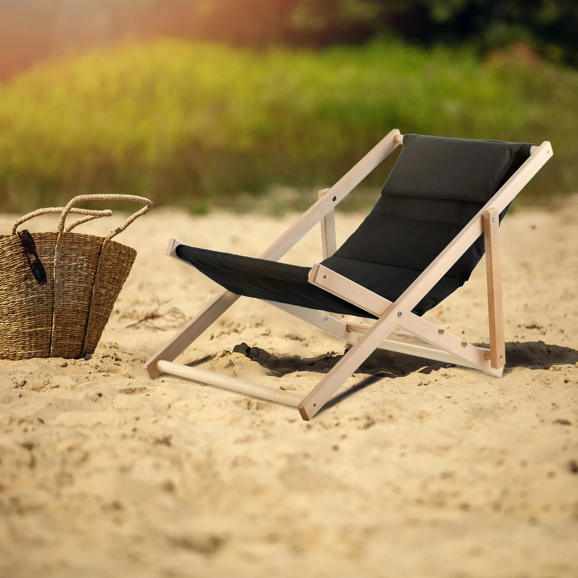 „Troia“ paplūdimio gultas su pagalvėle, juodas