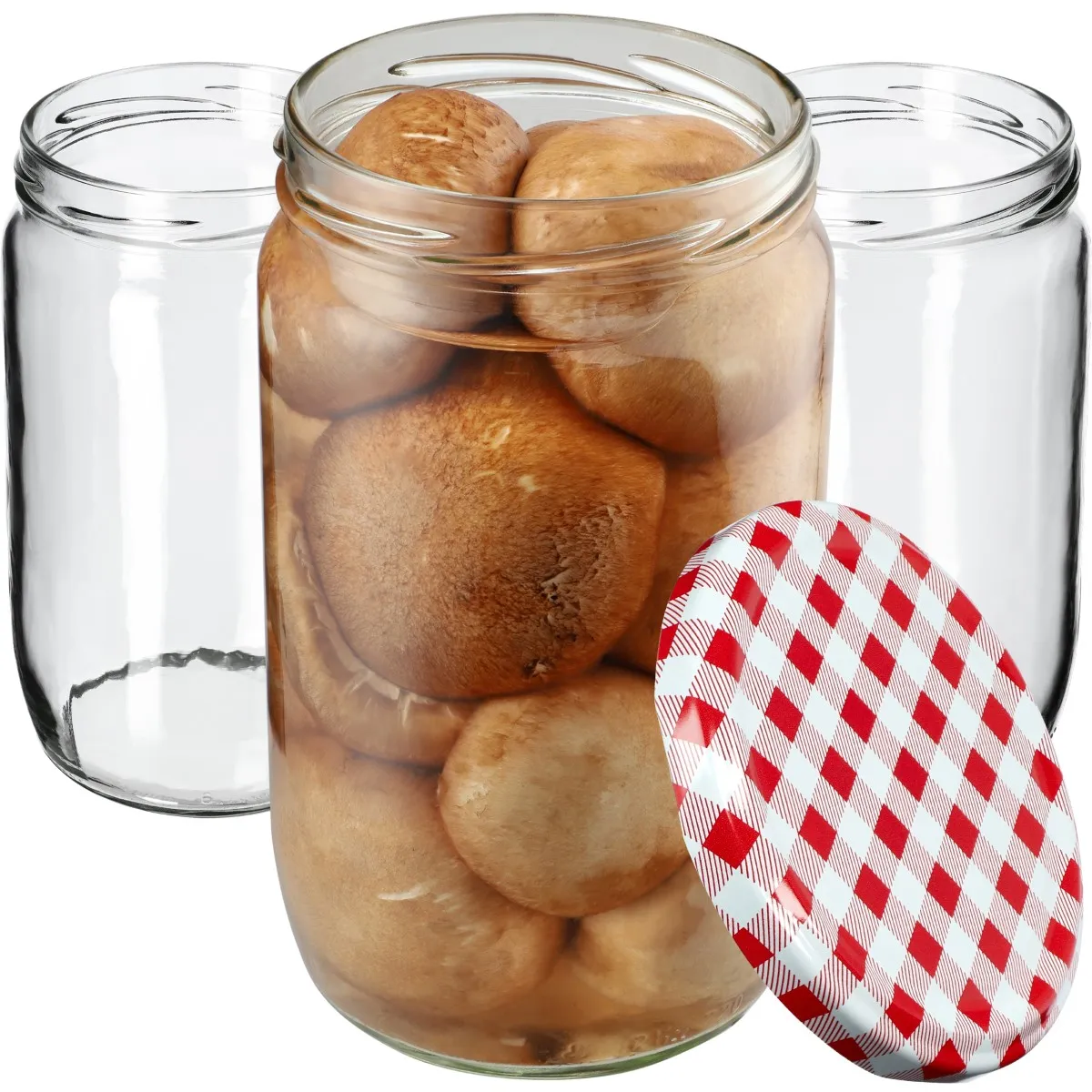 Niva konservavimo stiklainiai 720 ml, 16 vnt., 82 mm + raudoni tinklelio dangteliai