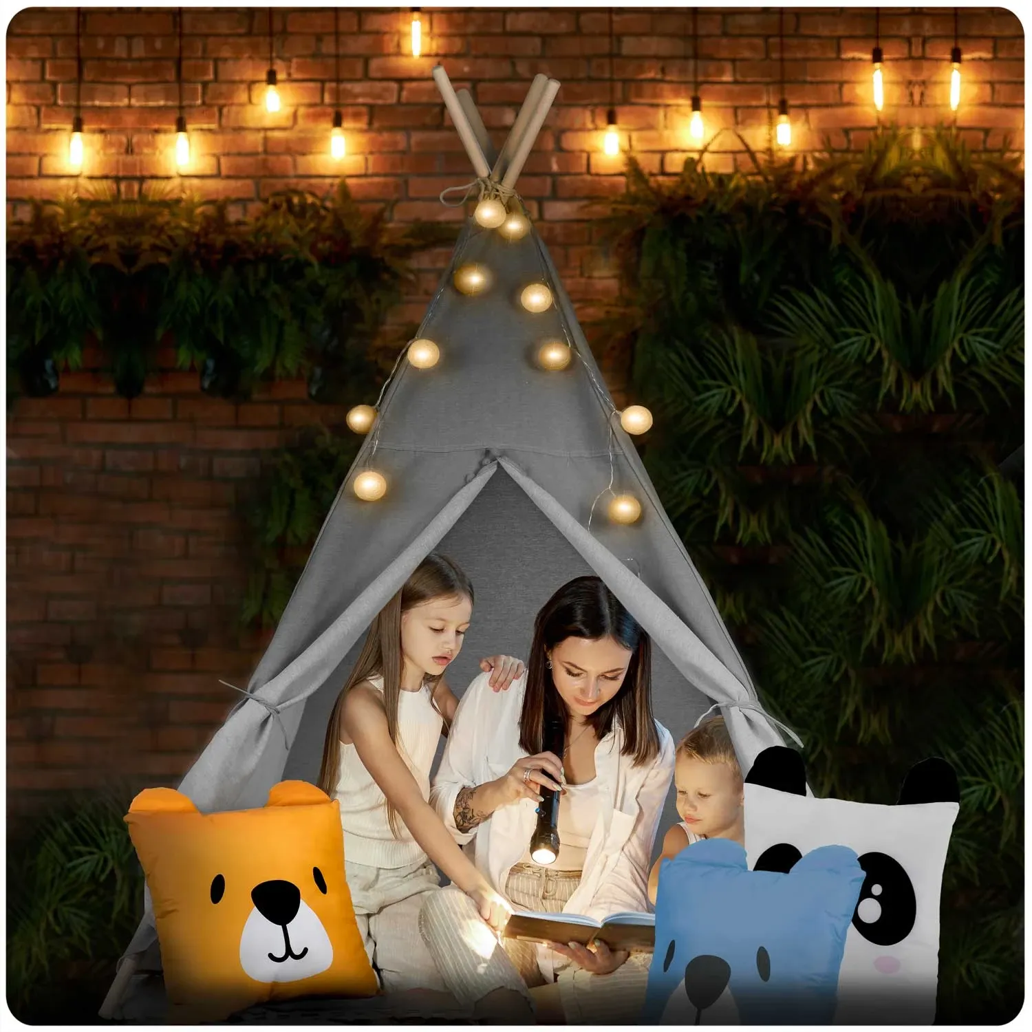 „Nukido“ vaikiška palapinė su šviesomis – pilka - nuotrauka 1