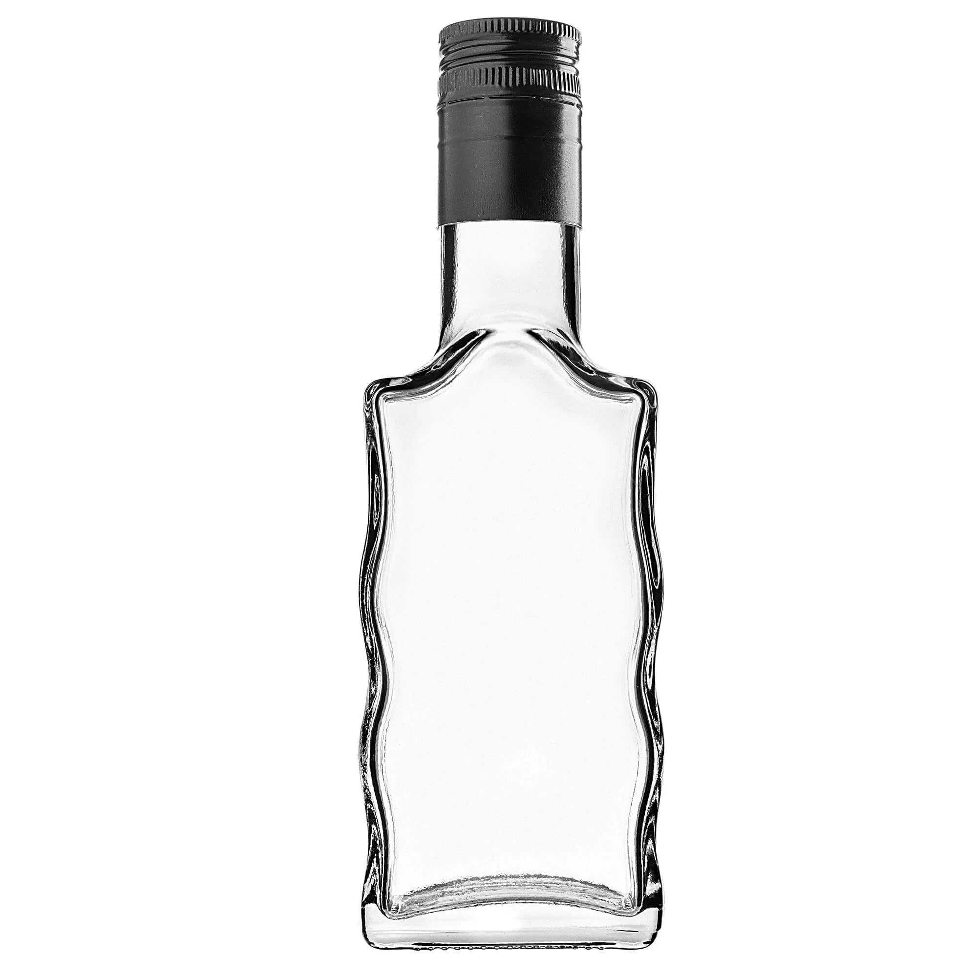 Fala stiklinis tinktūros buteliukas 200 ml su ilgu juodu dangteliu 50 vnt.