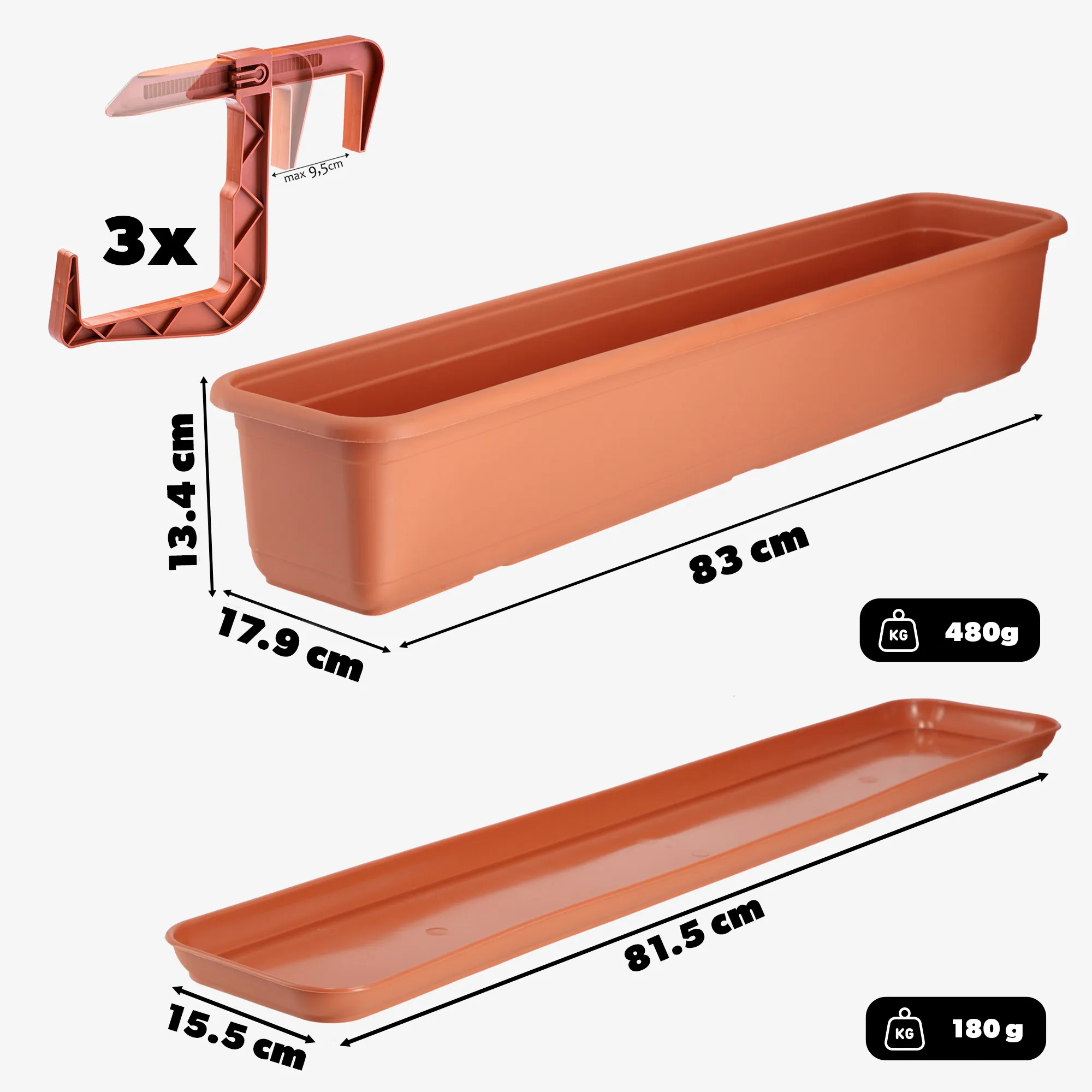 „Evron“ balkono dėžė su pagrindu ir rankenomis