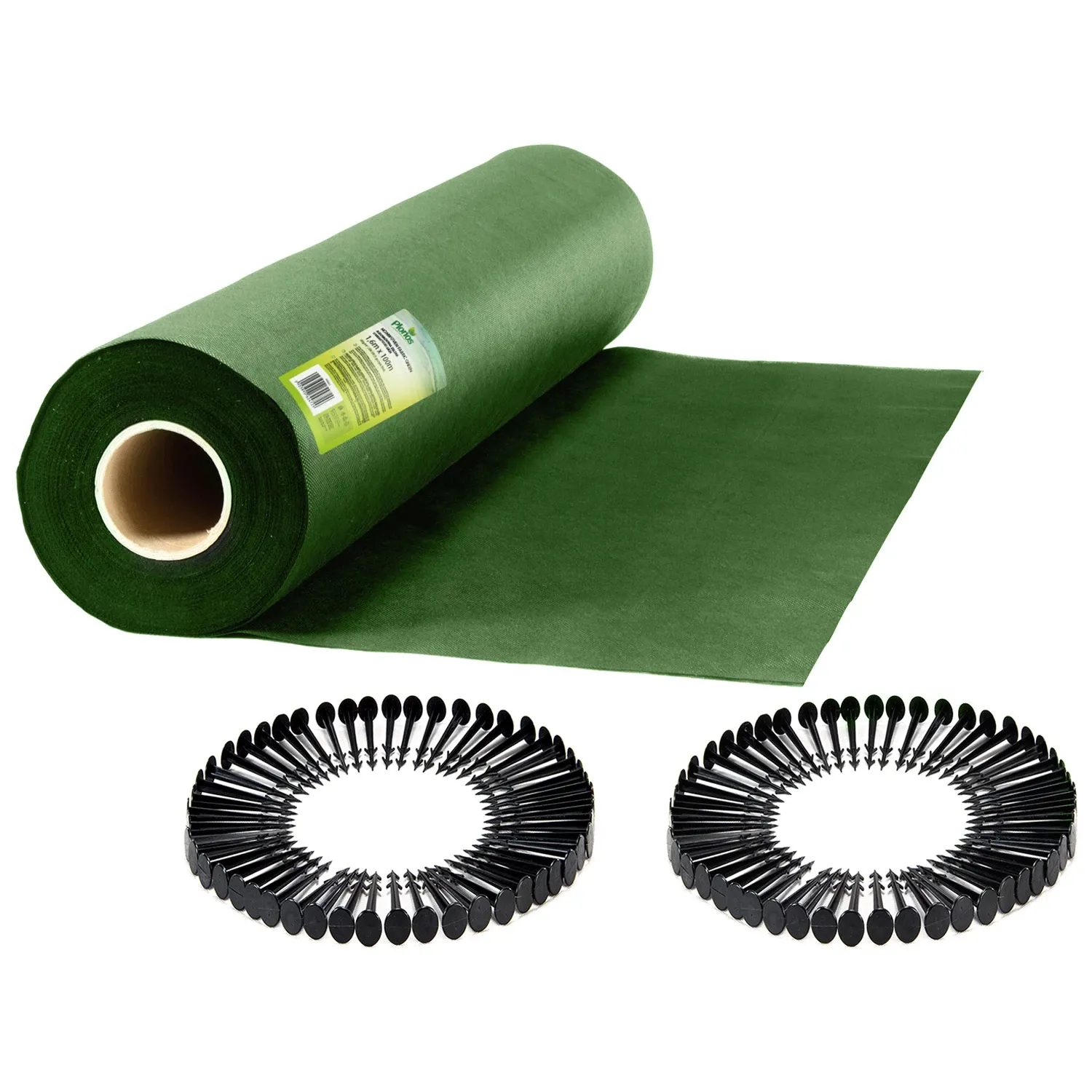 Sodo agrotekstilė 1,6 m x 100 m 90 g/m2 + 100 „Plonos“ smeigtukų - žalia - nuotrauka 1