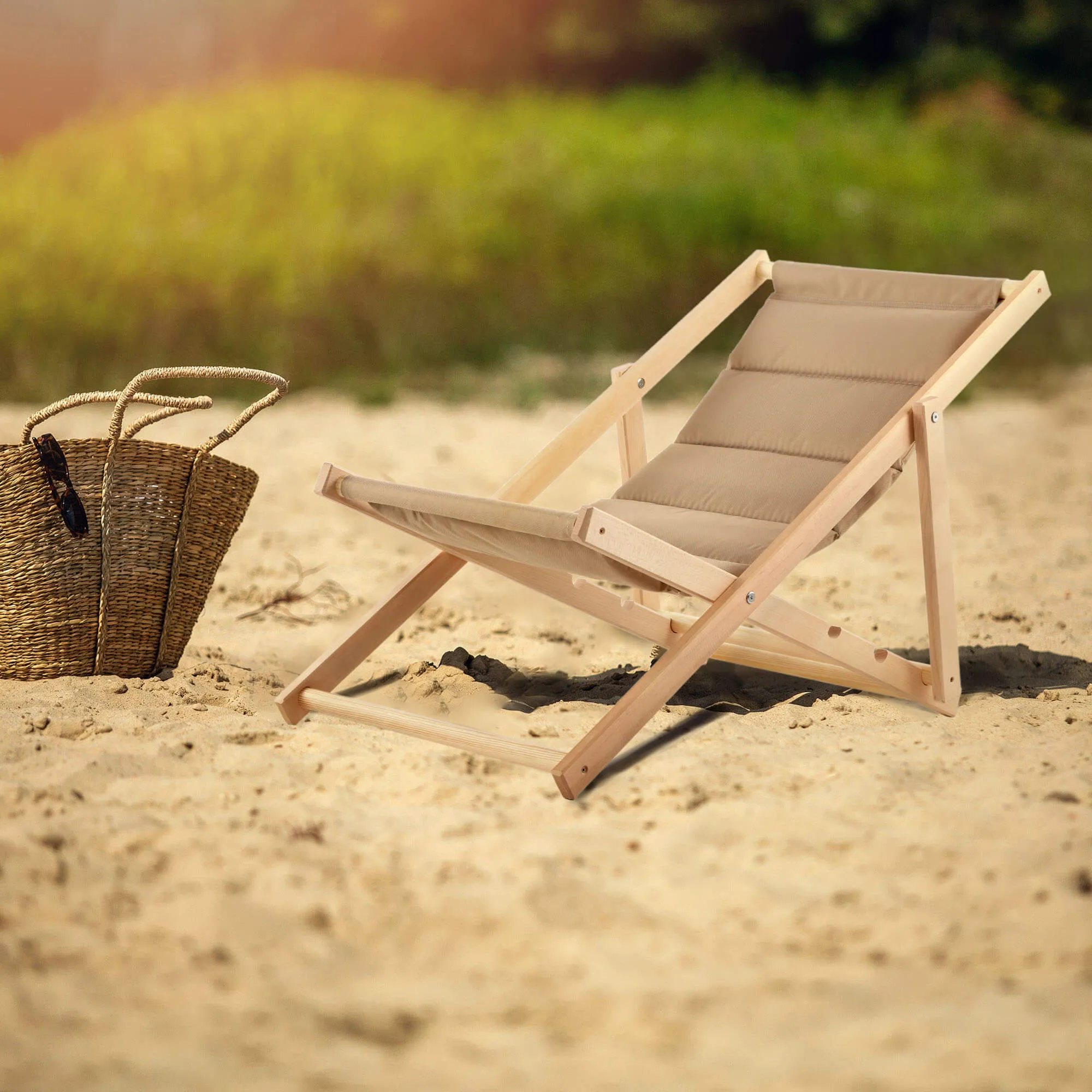 Troia paplūdimio gultas su pagalvėle, kapučino spalvos