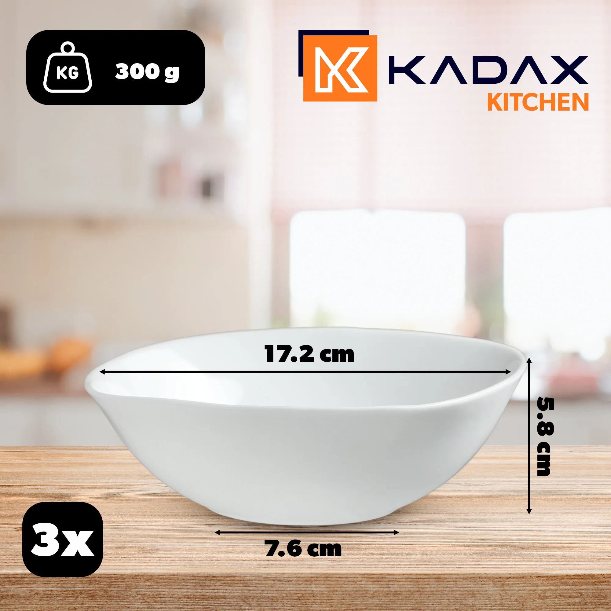 Baltas stiklinis salotų dubenėlis 17 cm, 3 vnt.