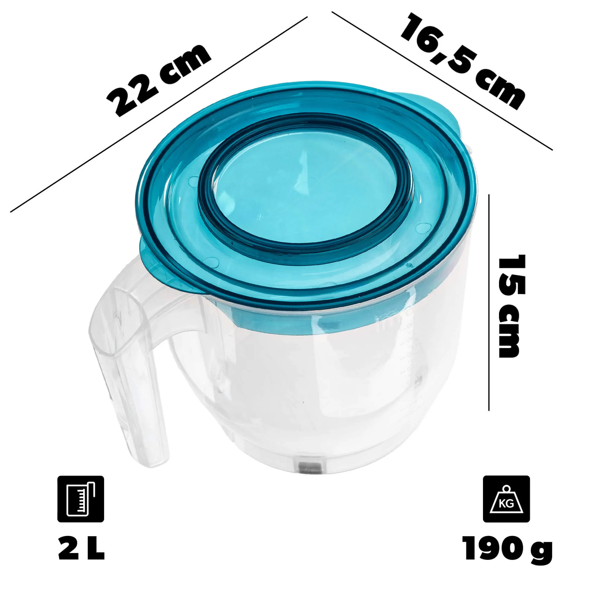 Rero maišymo ąsotis su matavimo puodeliu ir dangteliu, 2 l, turkio spalvos