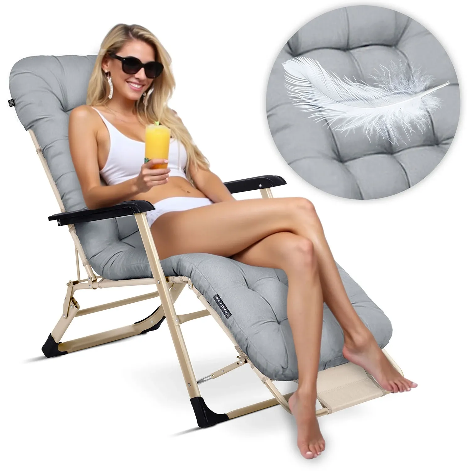 Sulankstomas sodo gultas su pagalvėle Sofotel ChillWell, 2 vnt. komplektas, šviesiai pilkas - nuotrauka 1