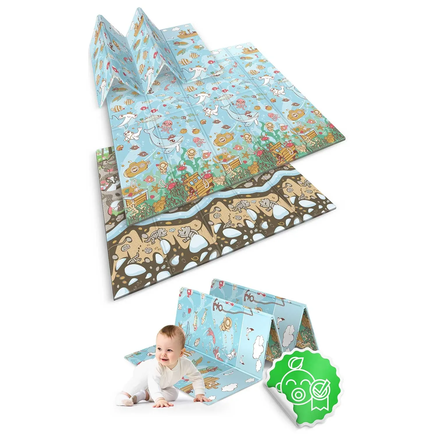 Sulankstomas edukacinis putplasčio kilimėlis 200 x 180 x 1 cm Nukido NK-340 vandenyno-žemės spalvos - nuotrauka 1