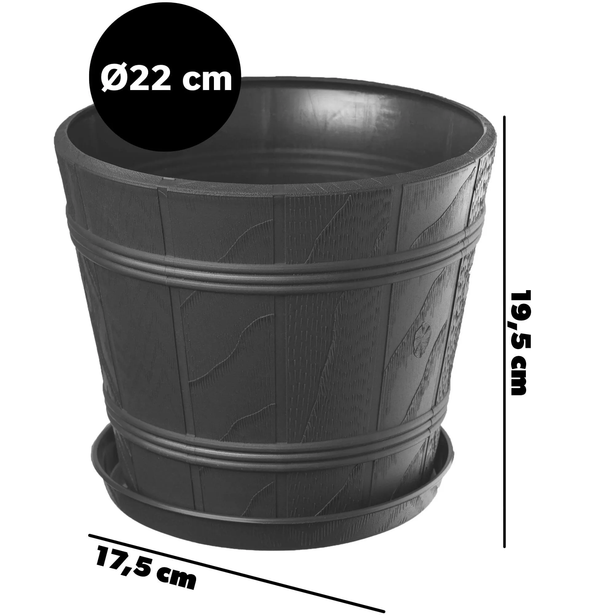Pula medžio imitacijos vazonas su lėkštute 22 cm